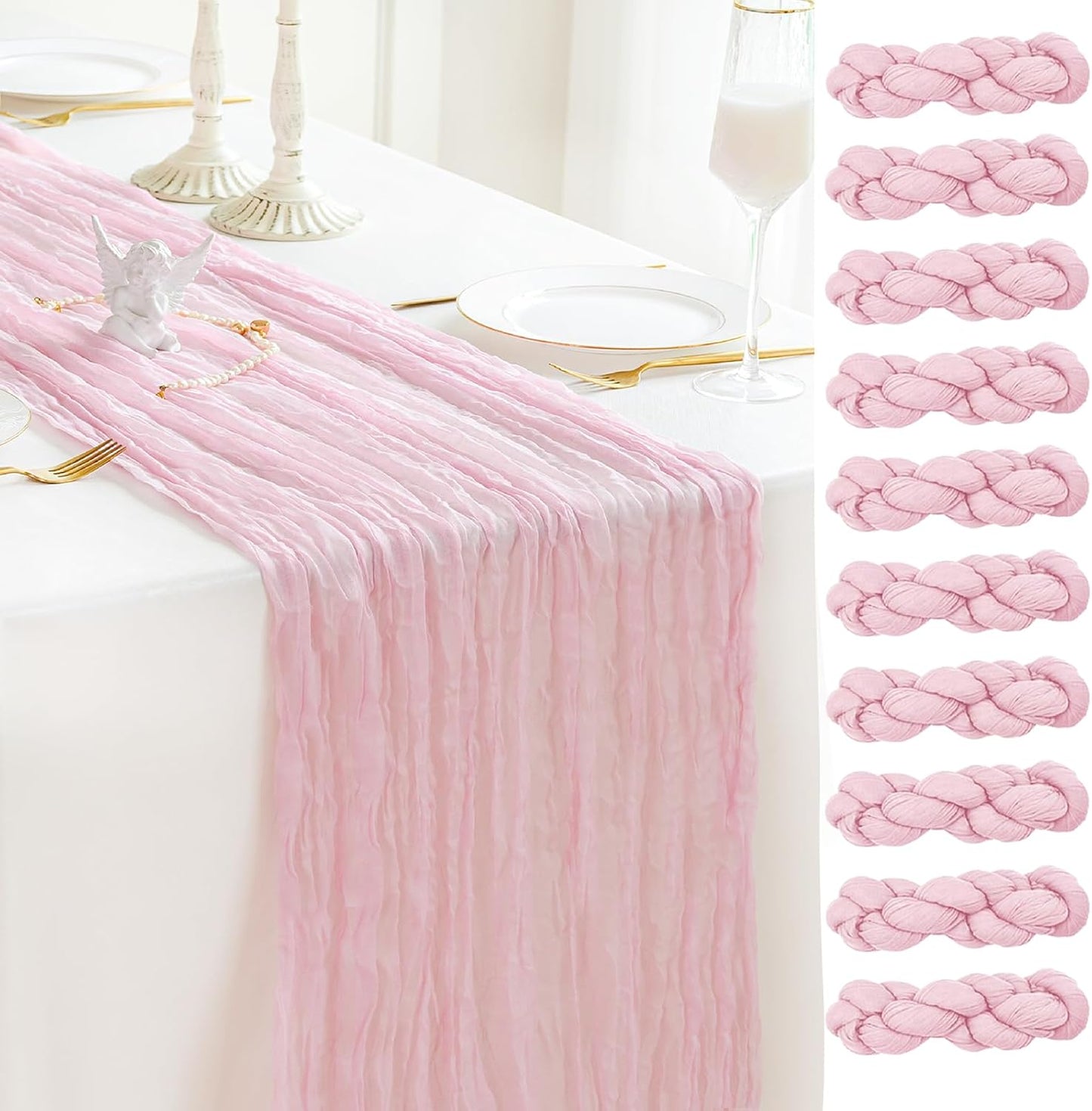Sioloc 10 Pack Light Pink Cheesecloth Table Runner Fall Autumn Decor for Home 10ft Table Cloth for Tea Wedding Birthday Party Baby Bridal Shower Halloween Thanksgiving