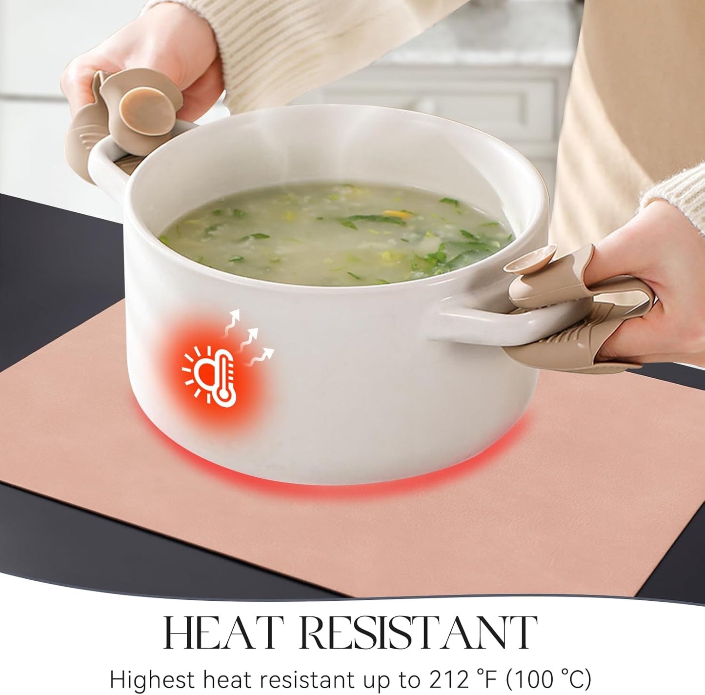 MOSAYT Vinyl Placemats Set of 8-12 X 17 Inch - Faux Leather 100% Waterproof Oil-Proof Wipeable PU Place Mats, Heat Resistant Reversible Table Mats for Kitchen, Dining, Outdoor (Pink)