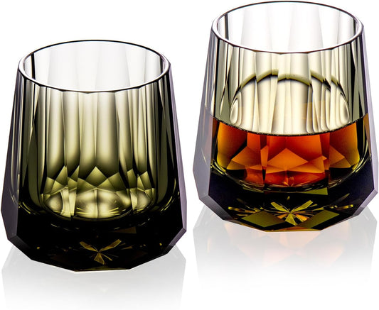 KAMMAK Crystal Whiskey Glasses Set of 2, Handcrafted 6.76oz Old Fashioned Glasses Stemless, Luxury Cocktail Glasses, Hand Blown Scotch Cup for Women, Men Gift for Rocks, Bourbon, Bar Barware