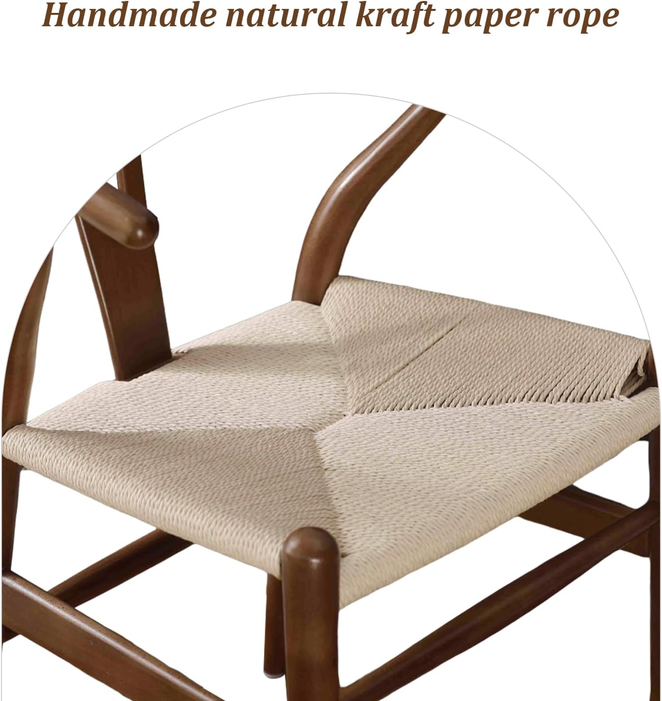 Wishbone Chair Natural Solid Wood Dining Chair/Hans Vegner Y Chair Rattan and Wood Accent Armrest Chairs Set of 4 (Ash Wood - Walnut)