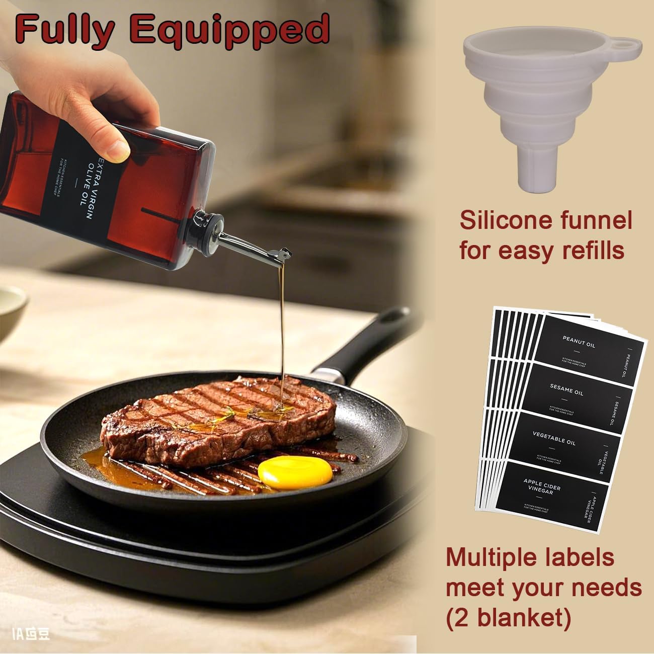 Olive Oil Dispenser Bottle for Kitchen, UV-Protected Dark Glass 11.8oz, Oil and Vinegar Dispenser Set, Soy Sauce Dispenser, Coffee Syrup Bottles- 11.8oz, Set of 2