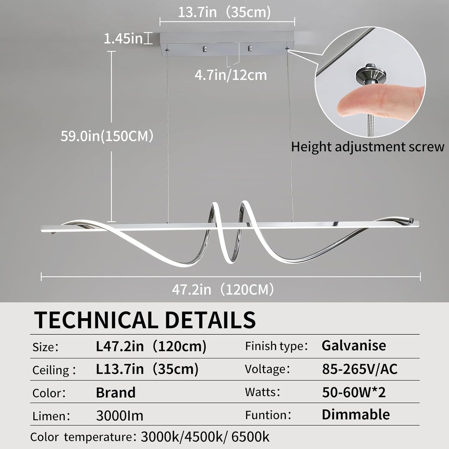 Modern Ceiling Chandelier Light, Acrylic Anti Flicker Pendant Lamp with Remote Control Dimmable 3 Color Mode & Brightness for Kitchen Bar