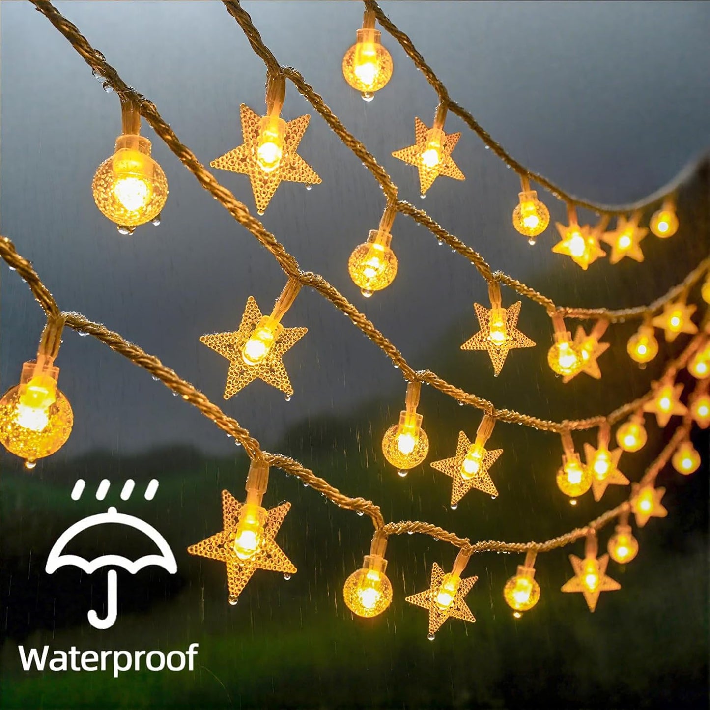 Crystal Globe & Star String Lights Plug in - 72 FT 160 LED Star Fairy String Lights with Remote Control Timer Waterproof Indoor Outdoor Hanging Globe Lights for Bedroom Wedding Party Patio Warm White