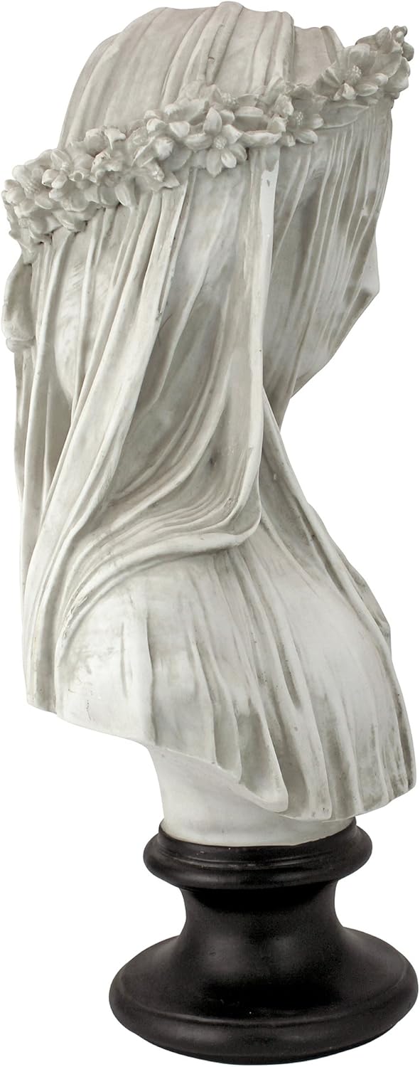 Design Toscano Veiled Maiden Indoor Bust Statue, 9 Inch Wide, 14 Inch Tall, Cast Stone Resin, Antiqued White Finish with a Black Painted Base