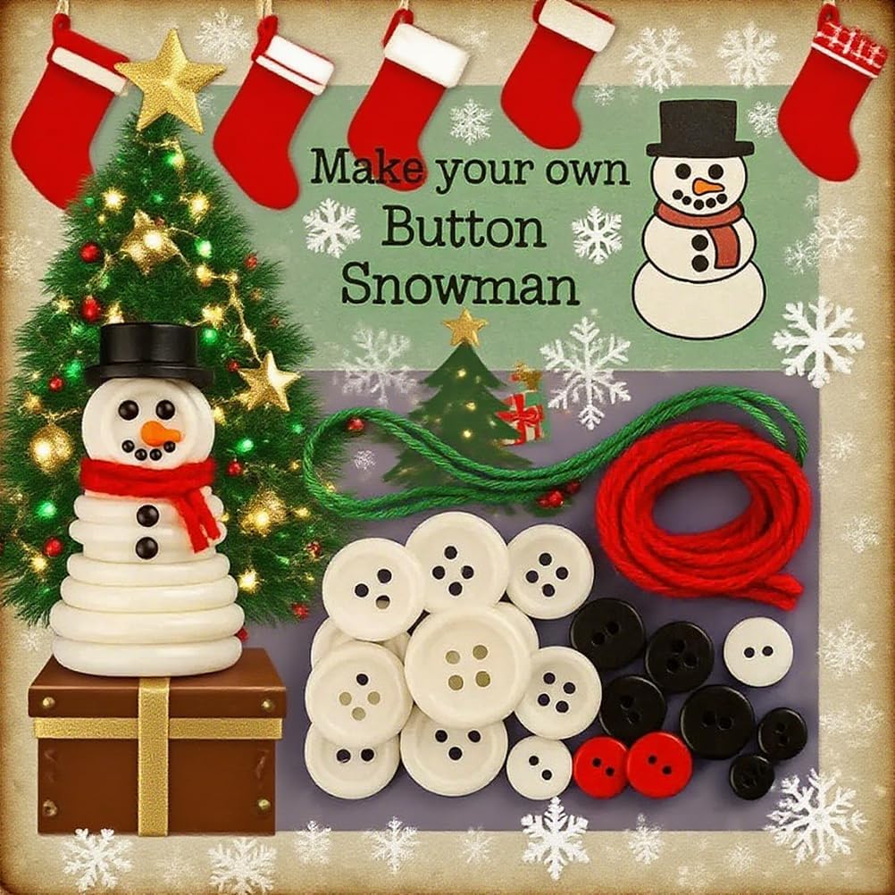DIY Christmas Button Ornament Making Set - Snowman/Santa/Angel, Fun Holiday Craft Kit for All Ages, Ideal Xmas Tree Hanging Decor & Festive Gifts (C 12)
