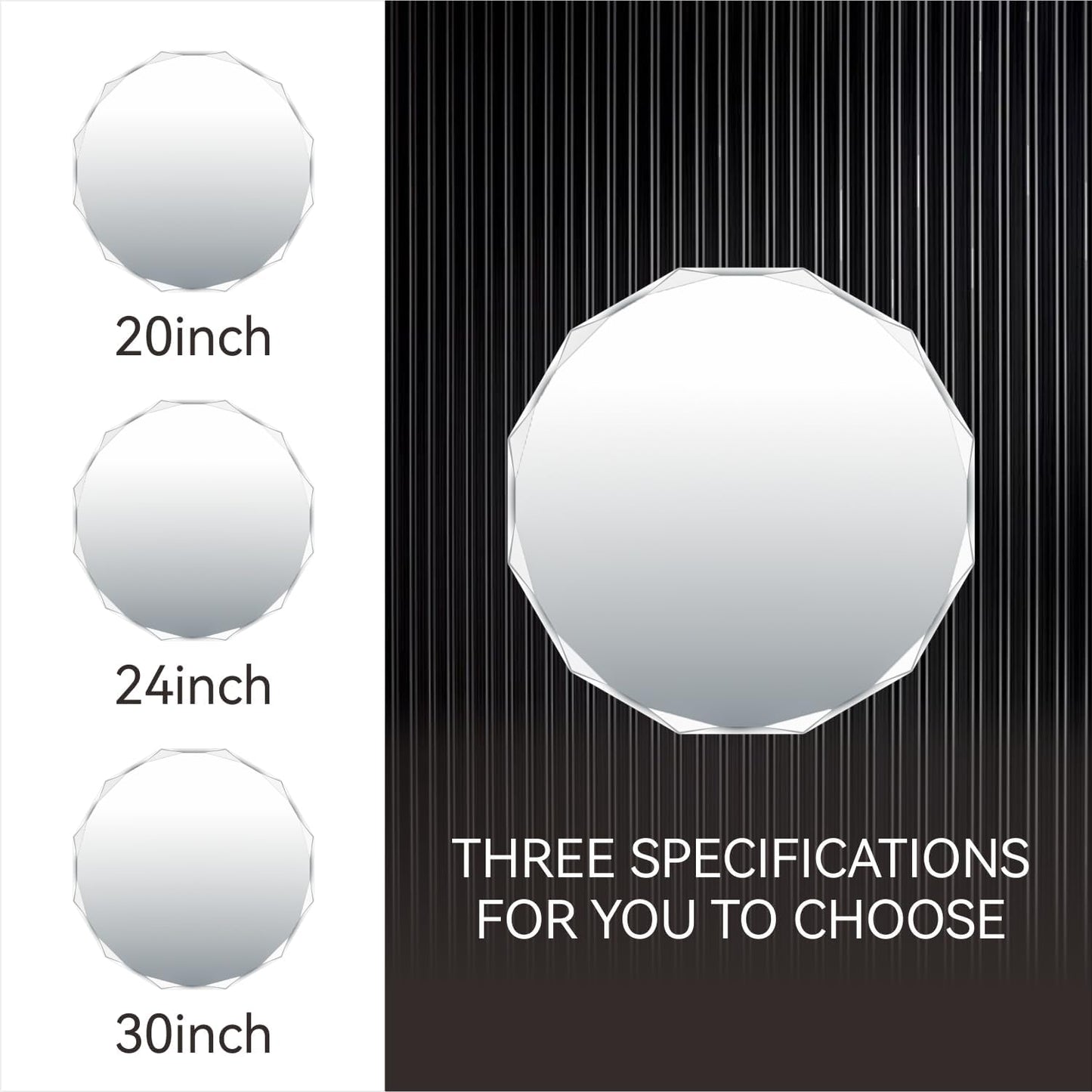 Single Beveled Edge Circle Mirror Frameless Wall Mount Bathroom Vanity Mirror, 20”