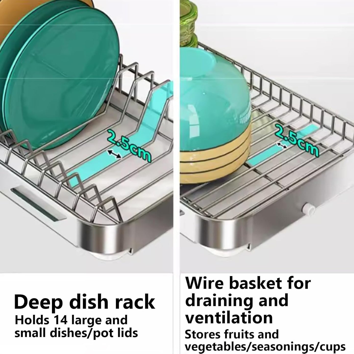 Dish Drying Rack with Drain Board - Rustproof Stainless Steel Dish Rack with Utensil Holder,Dish Racks for Kitchen Counter Over Sink,Over-Sink Drying Rack(Countertop,Third Floor)