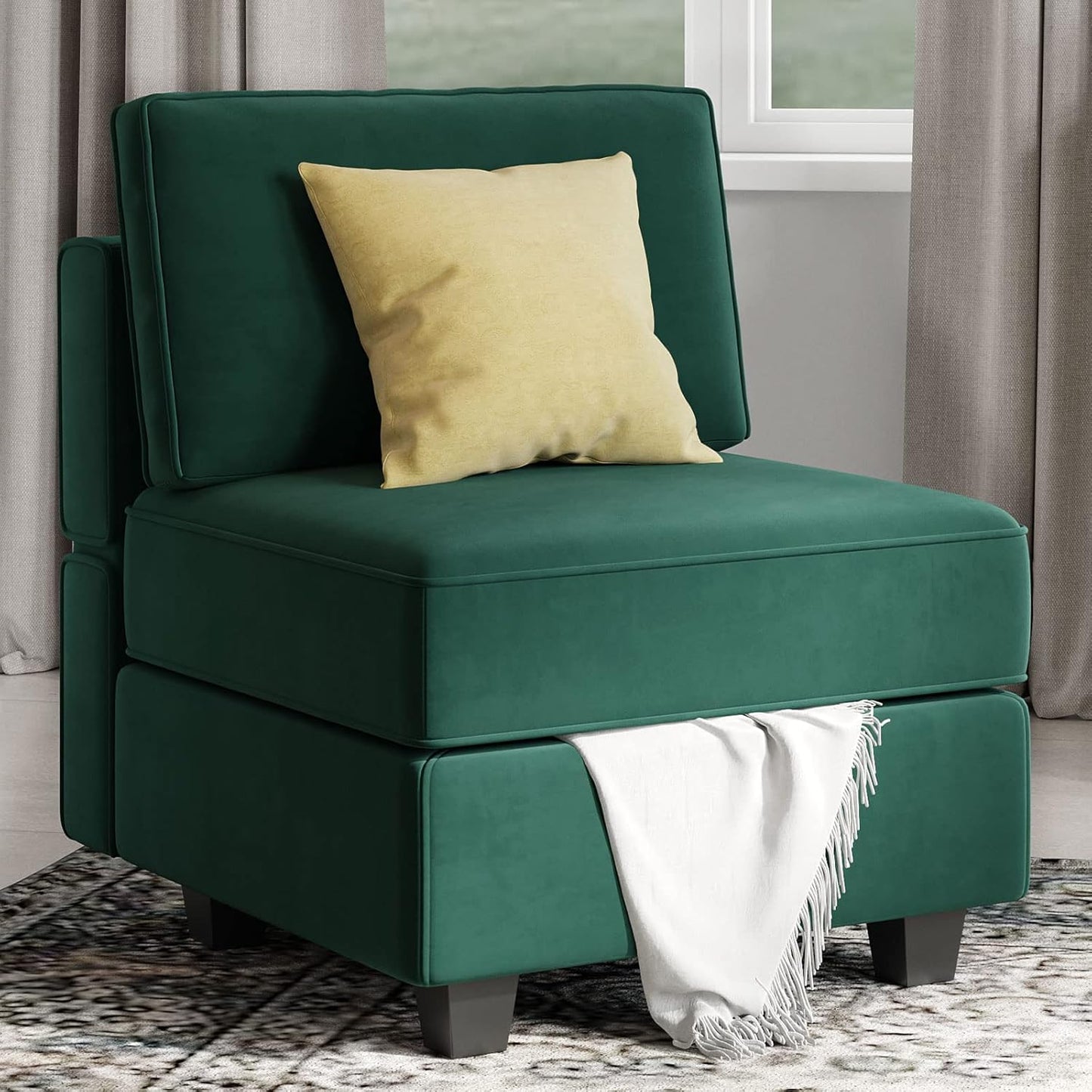 Belffin Modular Sofa Middle Module with Storage for Modular Sectional Sofa Couch Velvet Accent Armless Chair Green