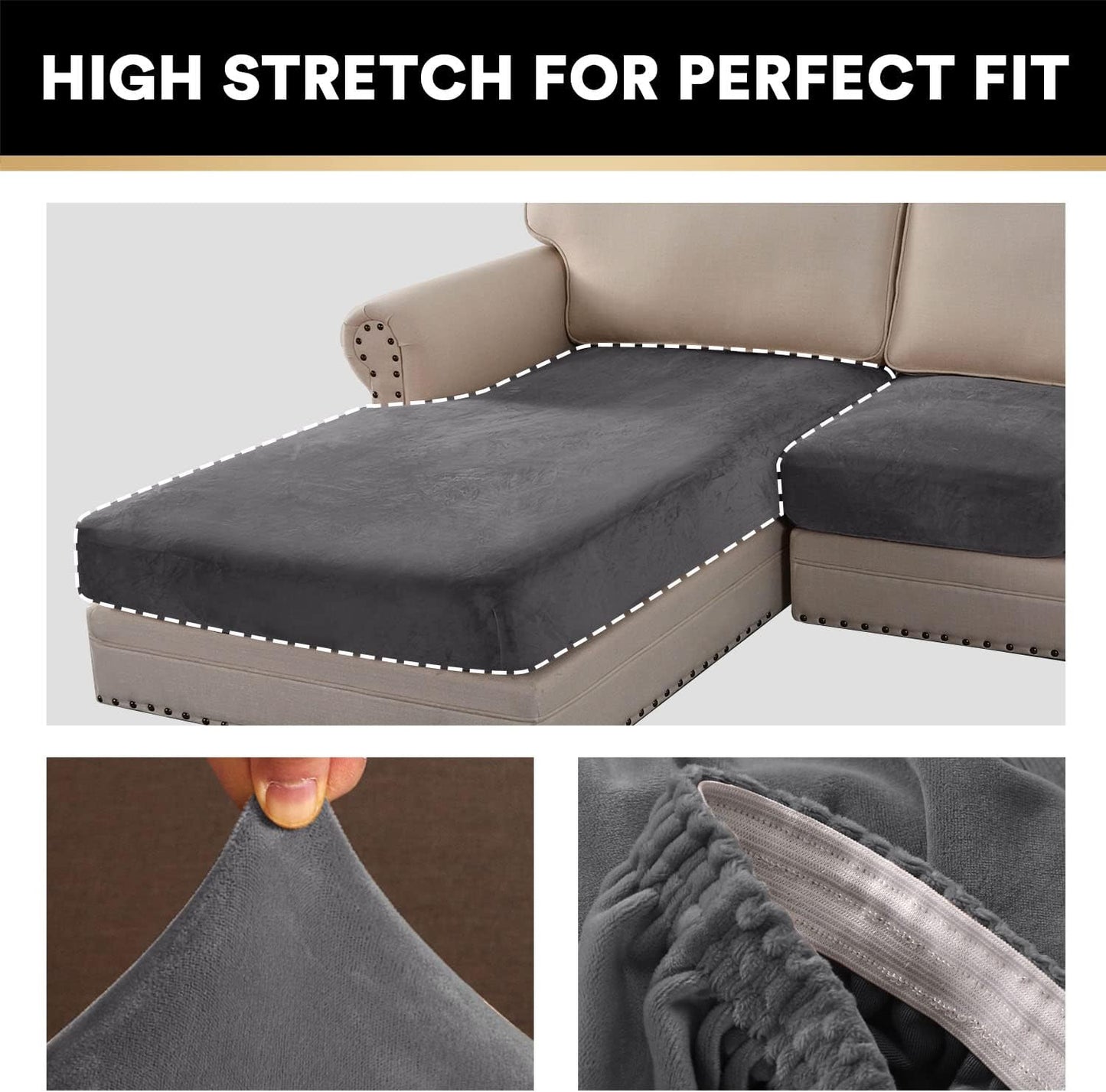 PrinceDeco Sectional Couch Covers 3 Pieces Velvet Sofa Covers L Shape Soft Couch Covers for Sectional Sofa Corner Sofa Cover Couch Cover for Dogs Washable (2 Seater + 1 Chaise,Grey)