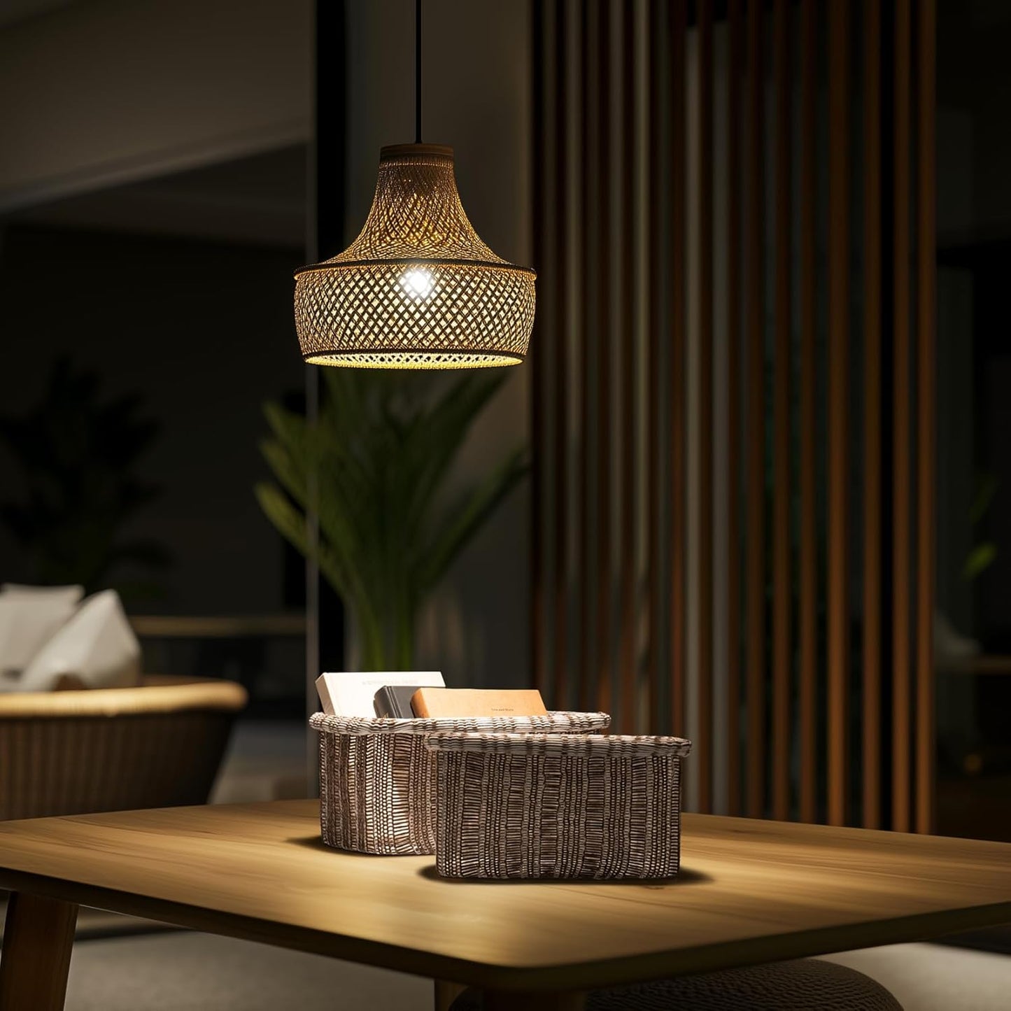 La Jolie Maison Blended Fabric Storage Baskets Set of 2, Rectangle Knitted Baskets for Organizing, Boho Decorative Baskets, Unique Design, Durable Finish, Mocha