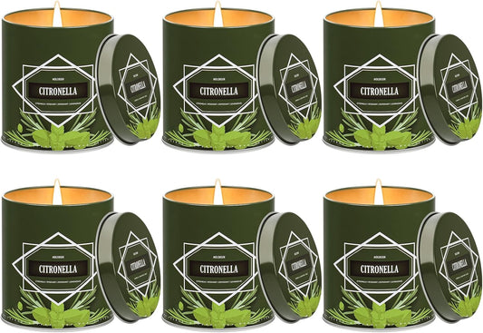 Citronella Candles Outdoor 6-Pack, Total 54oz Citronella Candles for Outside Patio, Camping & Garden, Summer Gifts for Indoor Home Scented, 50-Hour Burn Time, 9 Ounce Each