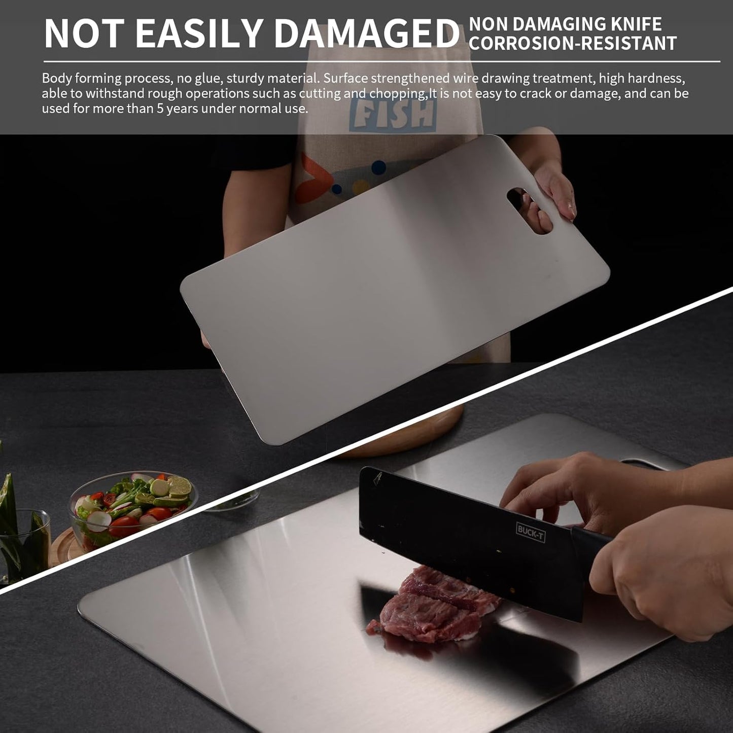 Katuchef Titanium Cutting Boards for Kitchen,Katu Chef Cutting Board,Double-Sided Food-Grade Pure Cut Titanium Chopping Board for Vegetables,FruitsAnd Meat(15.35IN*11.02IN)