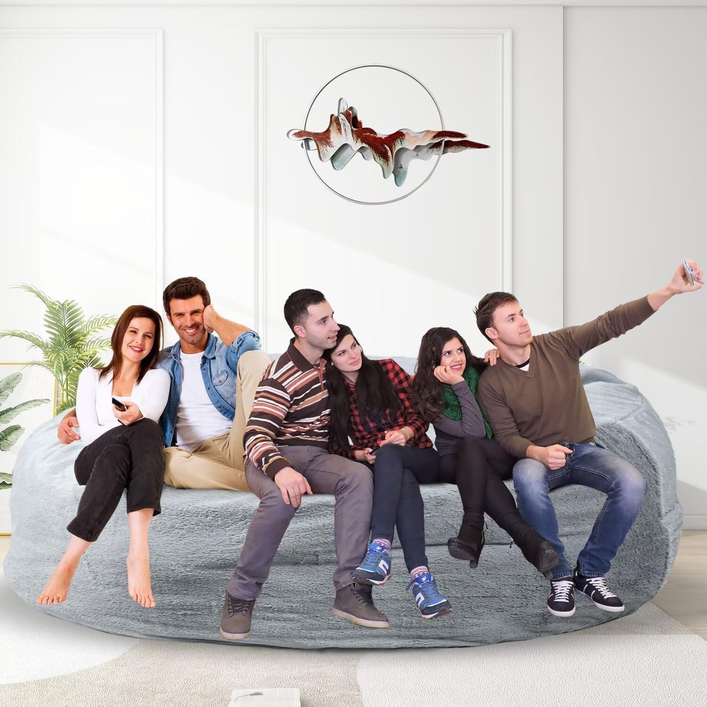 Bean Bag Chair for Adults 8FT,Soft Removable Cover for Teens/Girls Bedroom,Fluffy Giant Round Floor Beanbag Lounger Chairs (No Filler,Light Gray)