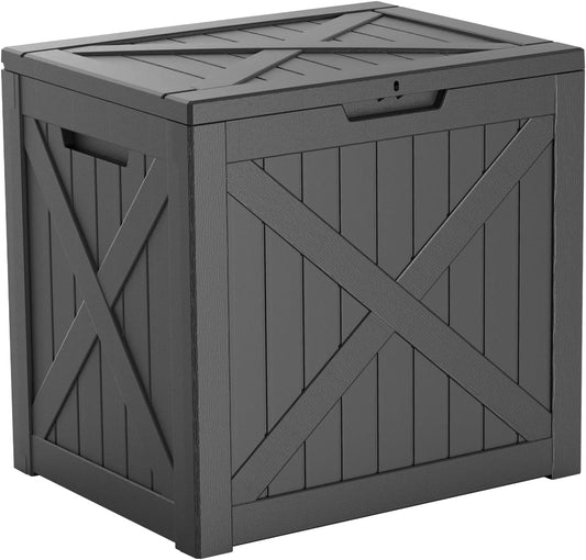 38 Gallon Outdoor Deck Box,Storage Lockable Waterproof Patio Furniture,Garden Tools,Cushions,Pool Accessories Outside Storage Resin Box(BlackX)