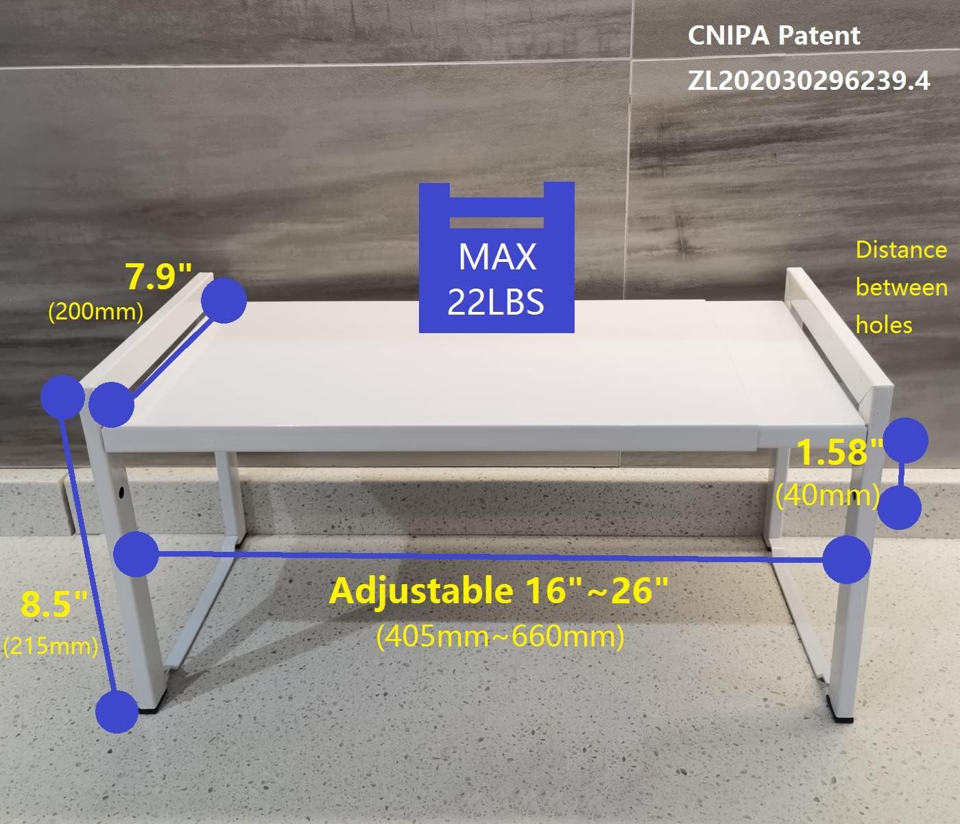 Expandable Cabinet Shelf Organizer 16-26" L Stackable Kitchen Counter Shelf Rack Stand Sink Riser Countertop Storage White (Normal 7.9”D)