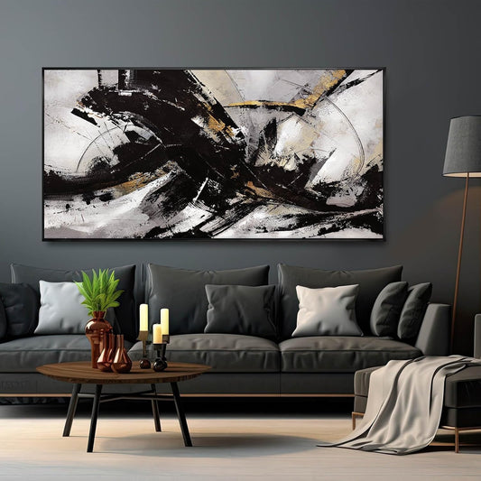 Black Wall Art Abstract Wall Decor for Living Room Framed Wall Art Canvas Art Grunge Artwork Large Office Pictures for Men 24”x48”