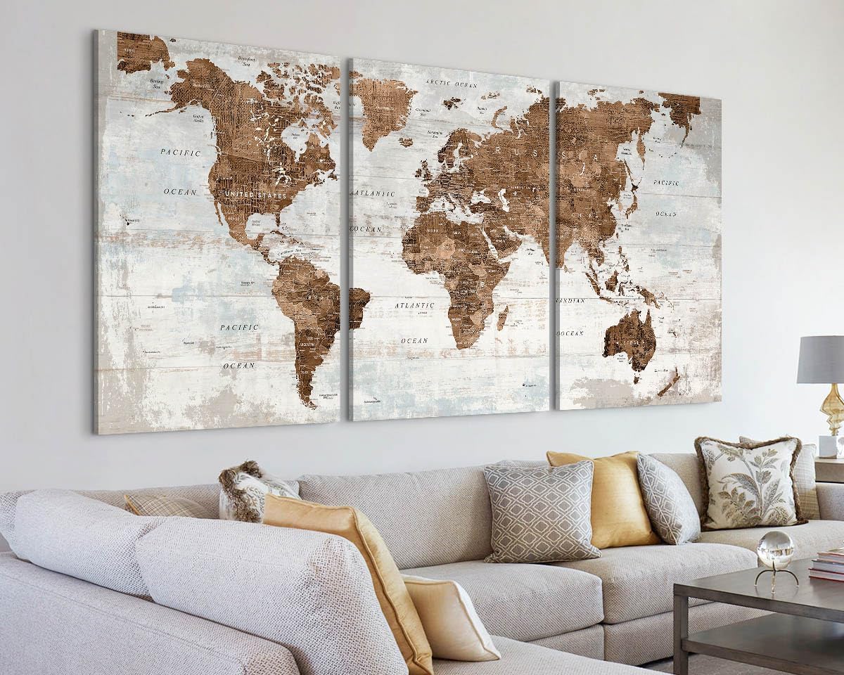 Living Room Pictures Wall Decor Large Wall Art for Home Office Artwork Vintage Old Maps for Wall Giant Oversized Art Prints Inspirational Brown Paintings
