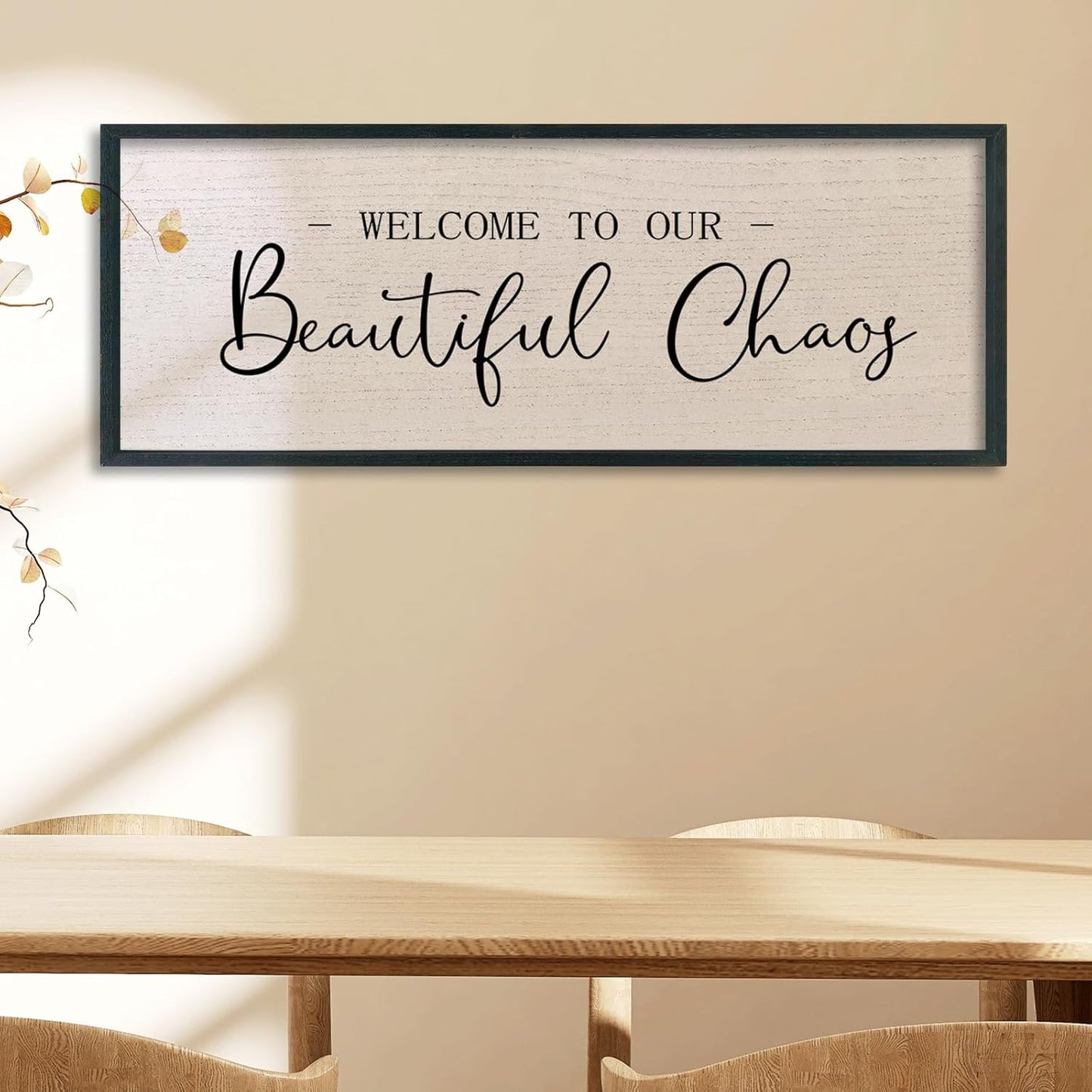 comurdyo Welcome To Our Beautiful Chaos Wall Decor Art 32"X12" for Home Entryway Sign Large Wood Framed Wall Hanging (Black)