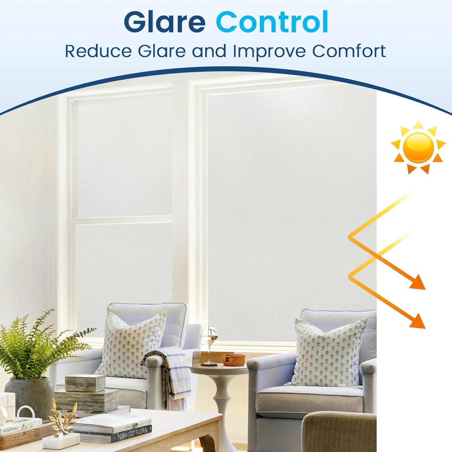 DOWELL Window Privacy Film, Frosted Glass Window Film, Static Cling Non-Adhesive Glass Clings, Sun Blocking Opaque Door Coverings, Reusable Door Sticker for Bathroom Home Office, White, 35.4" x 157.5"