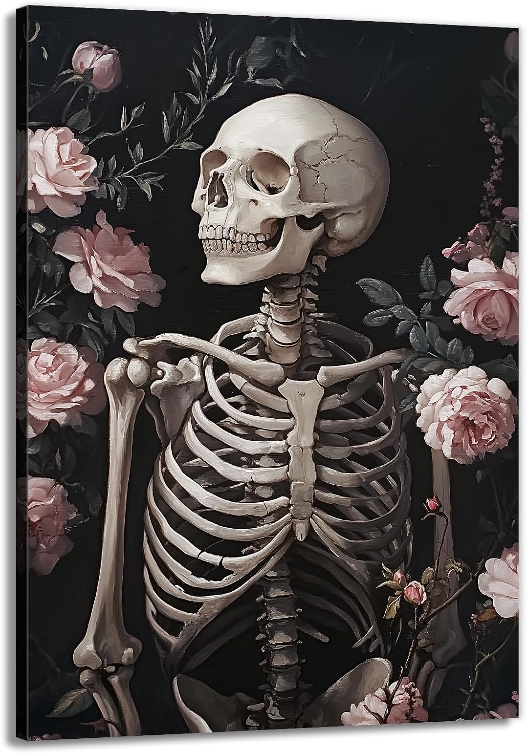 OAAPITI Skull Floral Wall Art Vintage Skeleton Portrait Canvas Print Dark Gothic Skull Art for Living Room Bedroom Home Wall Decor Ready to Hang(Artwork-10,20"x30")
