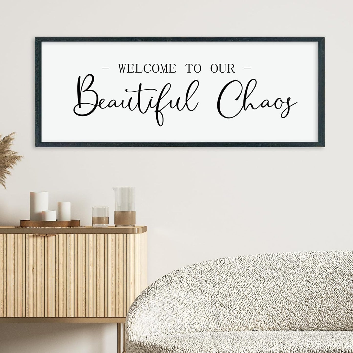 LuZhiQiang Welcome To Our Beautiful Chaos Sign Wall Decor 40"×15" for Home Living Room Entryway Bedroom Large Wood Framed Wall Hanging Art (Black)
