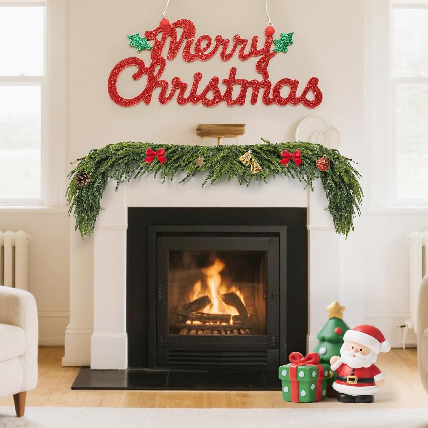 6FT Artificial Norfolk Pine Garland 2 Pack – Dense Green Christmas Garland, Real Touch Holiday Greenery for Front Door, Fireplace Mantel, Staircase, Indoor Outdoor Home Decoration