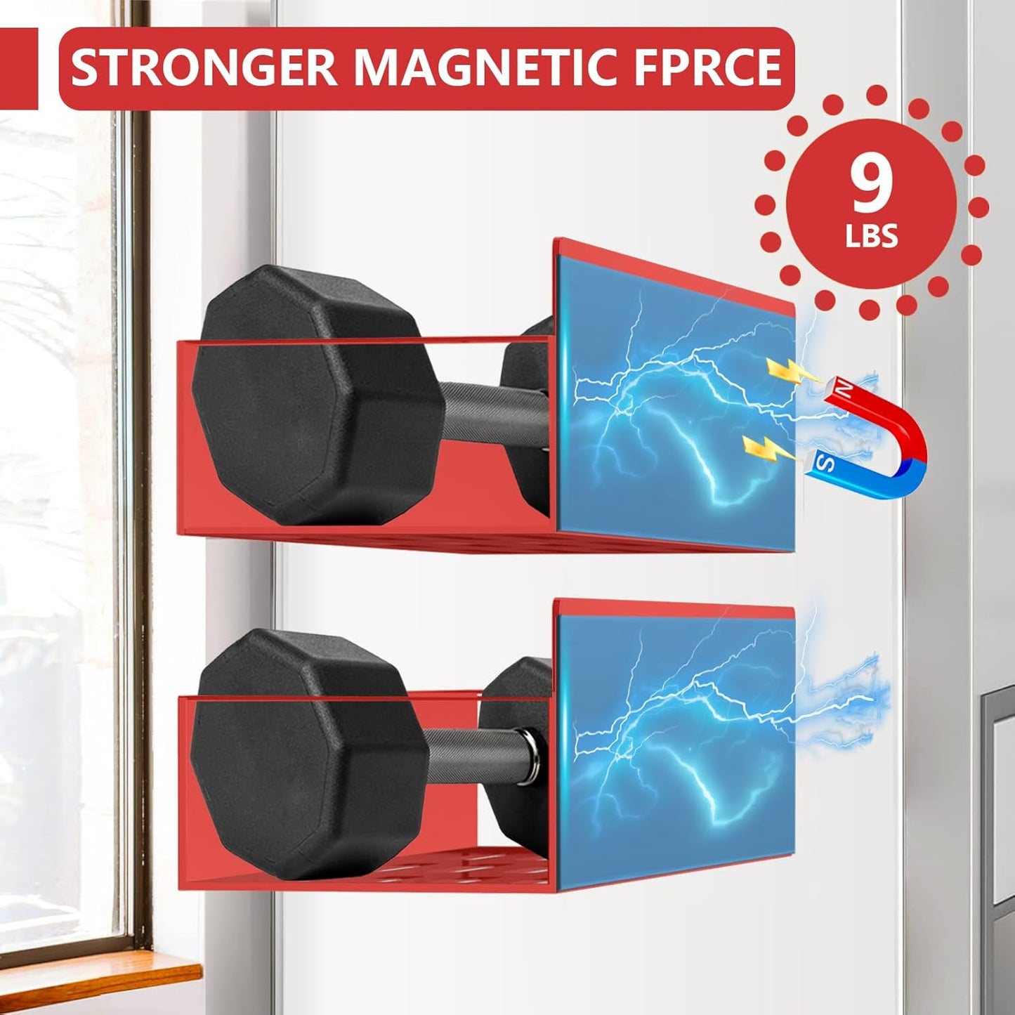 Magnetic Spice Rack Organizer for Fridge Seasoning Organizer for Kitchen Storage With Screw Magnetic Shelf for Oven, RV,Garage,Bathroom (Red, 4pack)