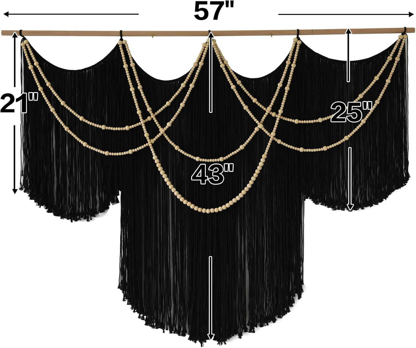 Macrame Wall Hanging Black Yarn Tapestry Home Decor Large Fiber Wall Art Living Room Bedroom Home Wall Decor 57" W x 43" L