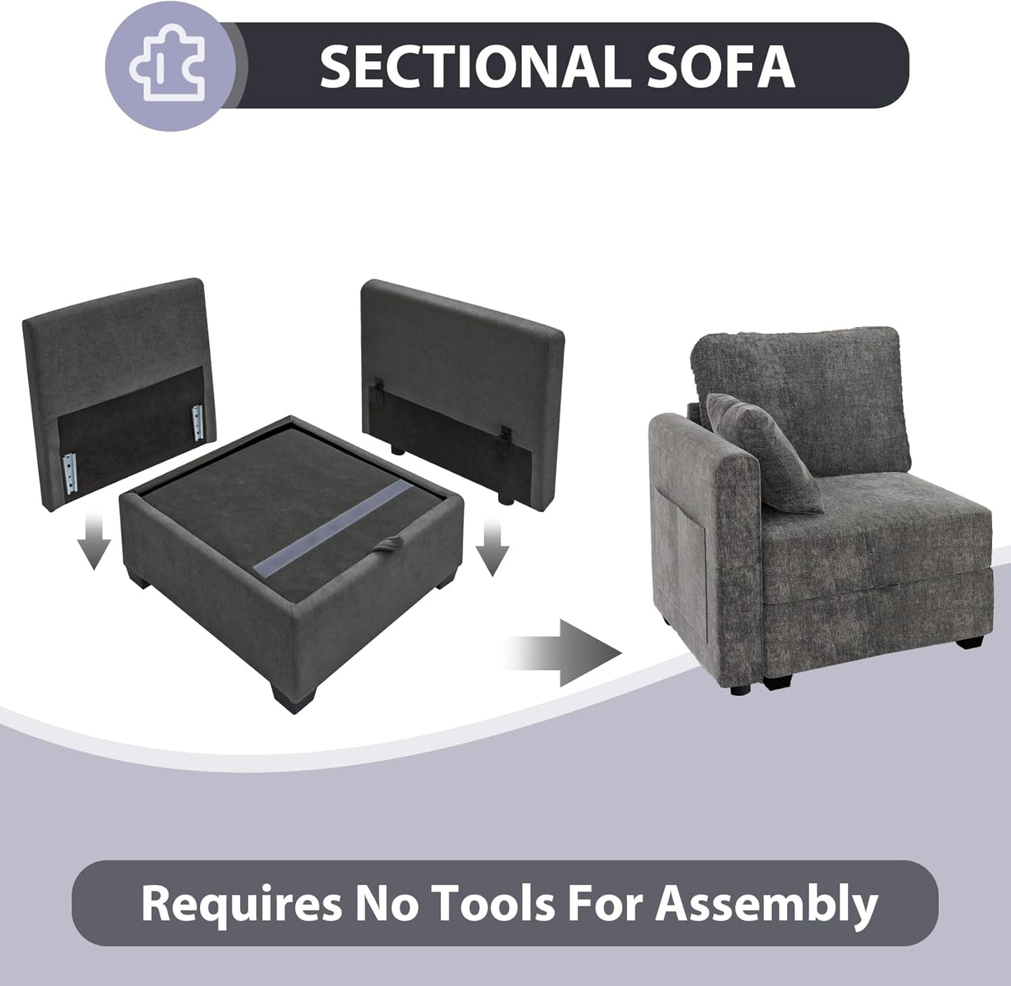 mestyl Modular Sectional Sofa Convertible L Shaped Sofa Couch Set with Storage for Living Room, Modern 4 Seater Modular Sectional Couch with Movable Ottoman (Grey)