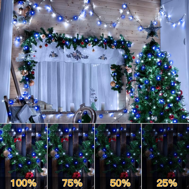 Ollny Christmas Lights, 500LED 164FT Long Christmas Tree Lights with 8 Modes Remote Timer IP44 Waterproof, Outdoor Christmas Lights for Tree House Yard Outside Xmas Decorations (Blue+White)