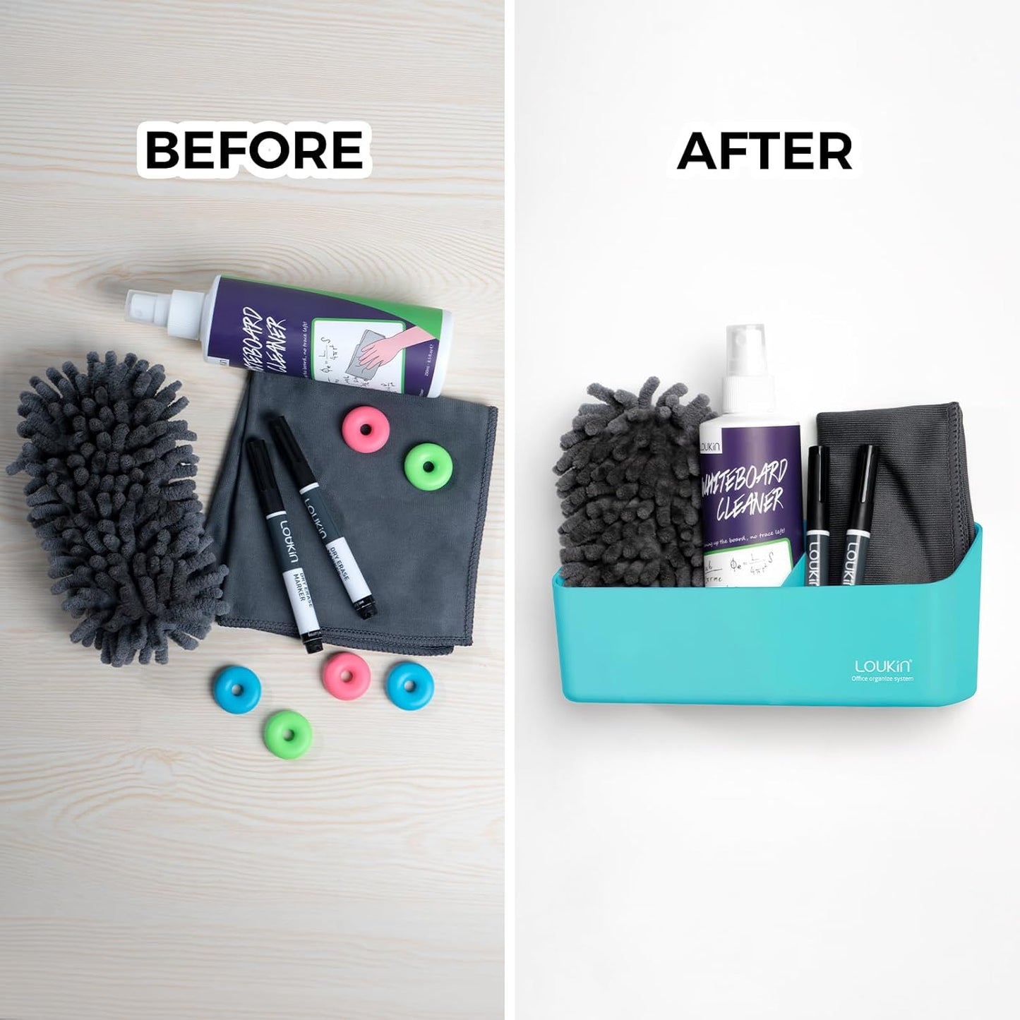 loukin Magnetic and Adhesive Marker Holder, Dry Erase Accessory Tray, Magnetic Storage Organizer for Whiteboard, Glass or Refrigerators (Sky Blue)