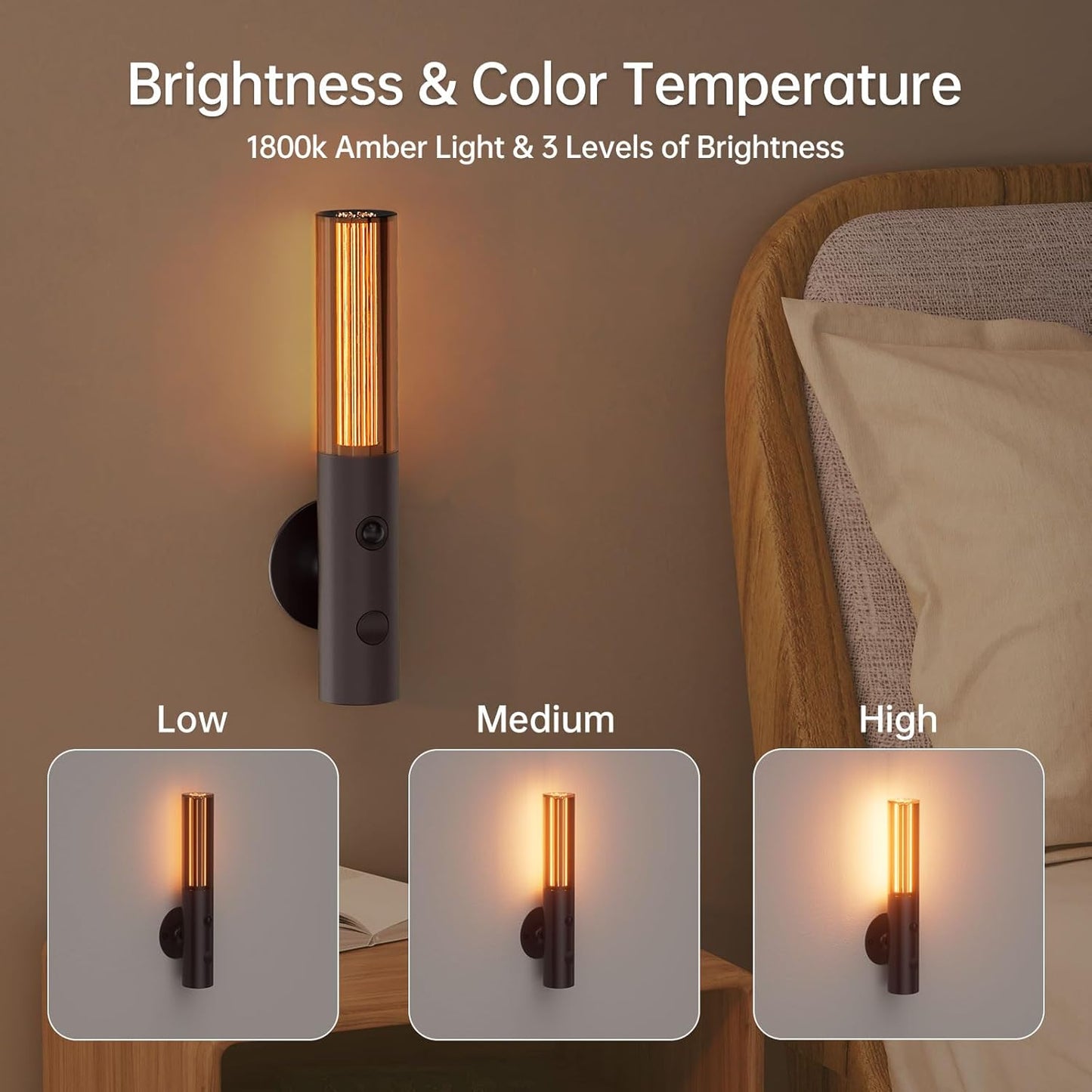 2Pack Motion Sensor LED Night Lights, Rechargeable Battery Operated Indoor Smart Motion Detector Nightlights with 3 Modes&3 Brightness, Auto Body Sensor Dimmable Wall Lamps for Closet Stairway Cabinet