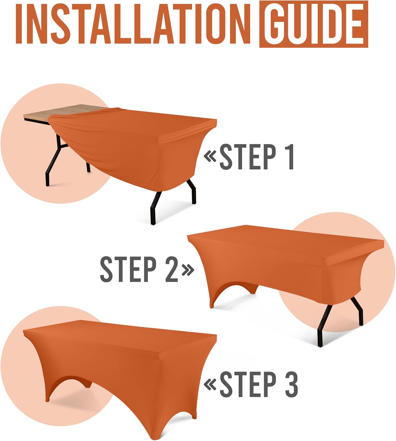 Utopia Kitchen 6FT Spandex Tablecloth [2 Pack, Orange] 200 GSM Stretch, Fitted, Washable and Wrinkle Resistant Table Cloth Rectangle Cover for Trade Shows, Wedding, Parties [72Lx30Wx30H Inch]