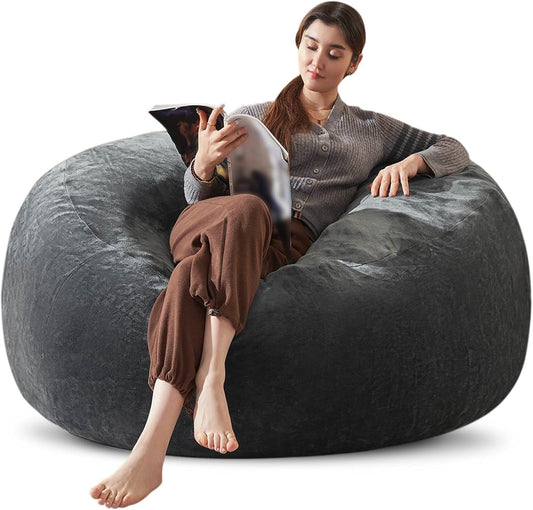 Bean Bag Chair 4Ft, Memory Foam Filled, Large Beanbag Chairs for Adults and Teens, Soft Sofa with Removable Flannel Cover, Round Couch for Living Room Bedroom College Dorm (Dark Gray, 4FT-47×47"×24")