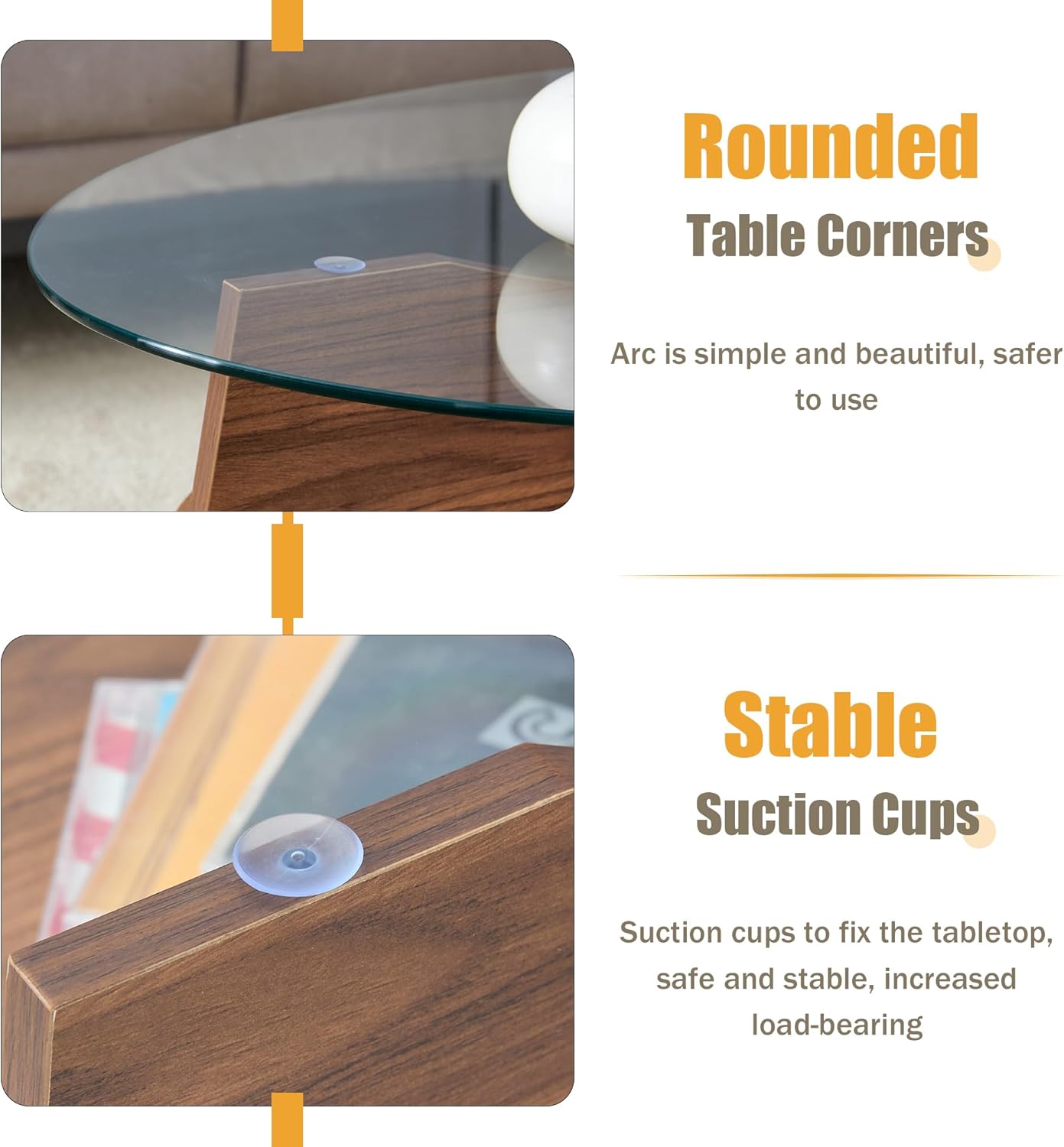 41" Oval Glass Coffee Table with Tempered Glass Top and MDF Base, Diagonal Fan-Shaped Tray Design Table Leg Simple & Modern Center Table for Living Room Office Apartment Walnut