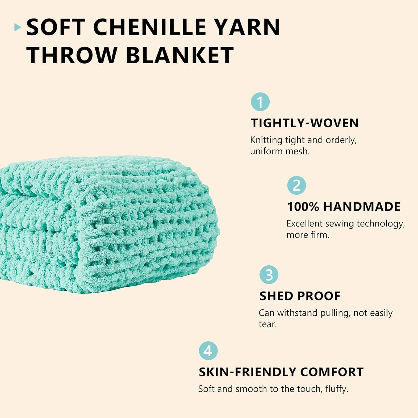 L'AGRATY Chunky Knit Blanket Throw: 60''x80'' Chenille Chunky Knitted Throw Blanket for Bed Couch - Handmade Thick Big Cable Knit Blanket - Large Crochet Rope Blanket for Home Decor(Lake Blue)