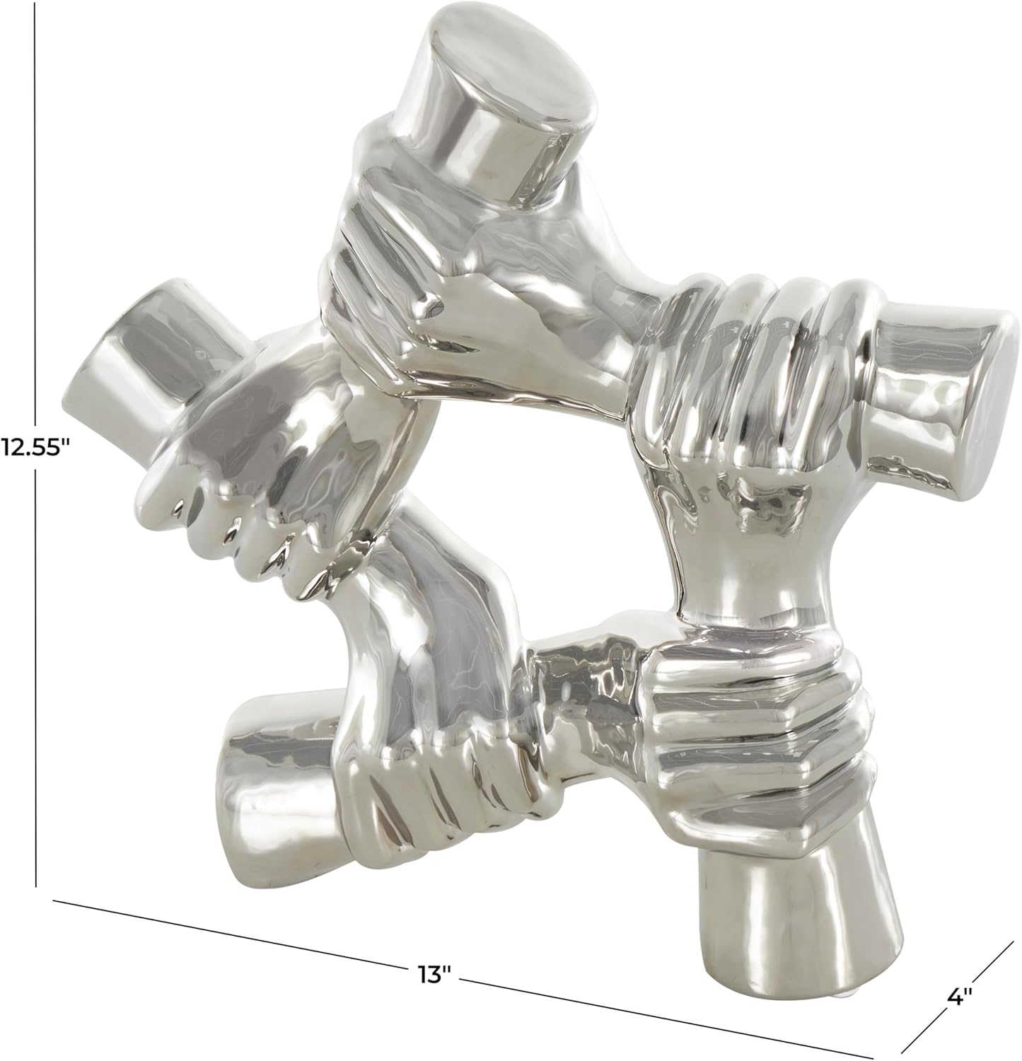 Deco 79 Ceramic Hands Decorative Sculpture Gripping Home Decor Statue, Accent Figurine 13" x 4" x 13", Silver