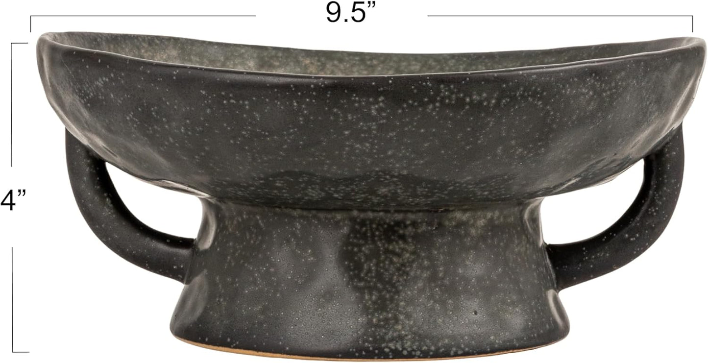 Creative Co-Op Stoneware Footed Pedestal/Bowl with Handles, Reactive Glaze, Black