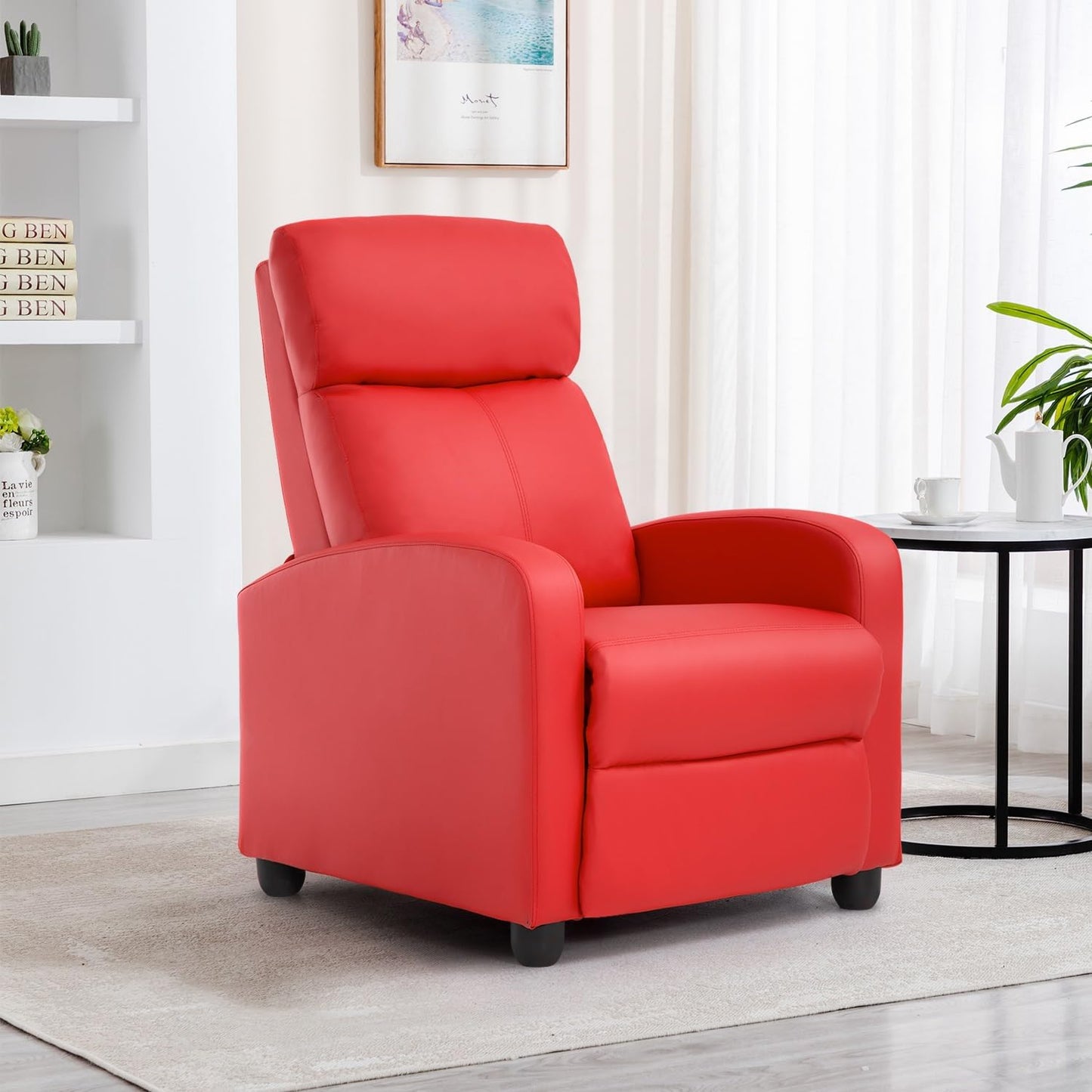 BestMassage | Recliner Chair | No Massage Function | Pu Red | with Lumbar Support, Adjustable Push Back, Wide Armrests, Footrest & Padded Seat | Easy Assembly | for Living Room, Home Theatre
