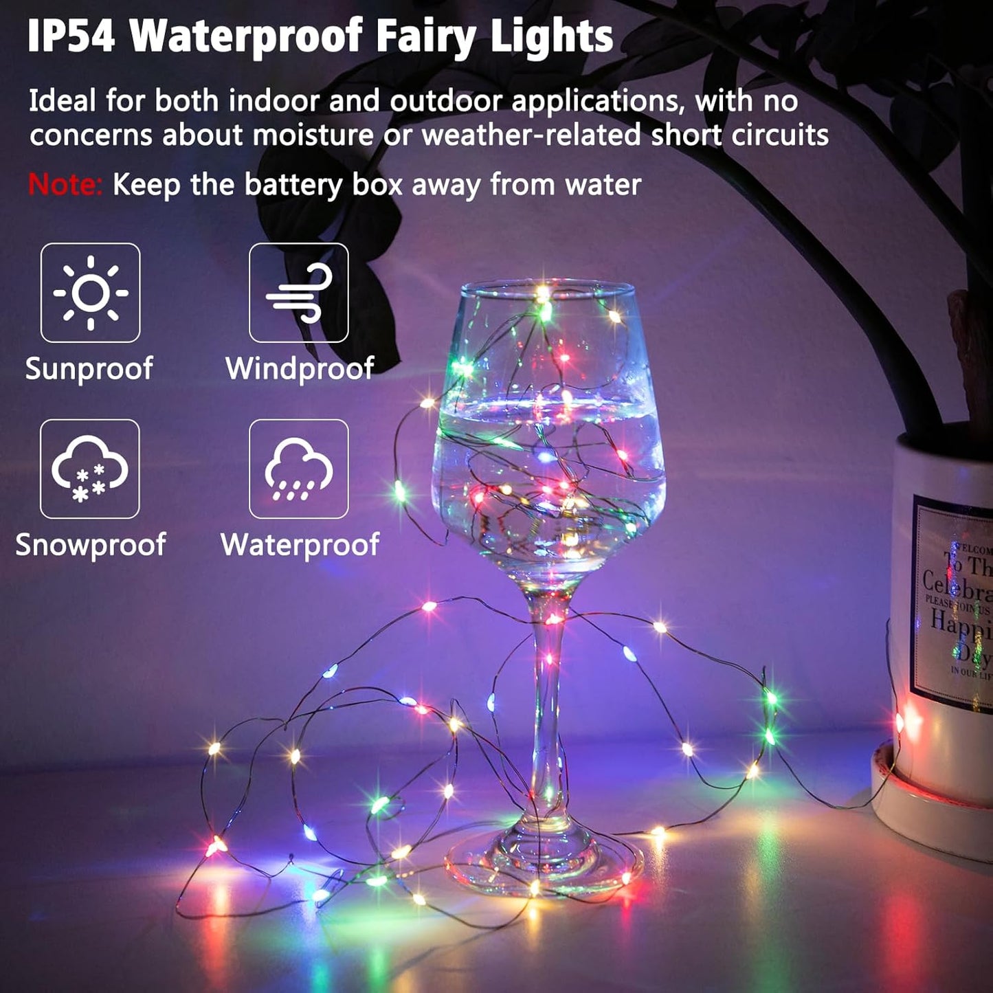 4 Pack Christmas Fairy Lights Battery Operated, 16.4FT 50 LED Dark Green Wire Twinkle Lights with Auto Timer Waterproof, Outdoor String Light for Indoor Outdoor Bedroom Yard Decor (Multicolor)