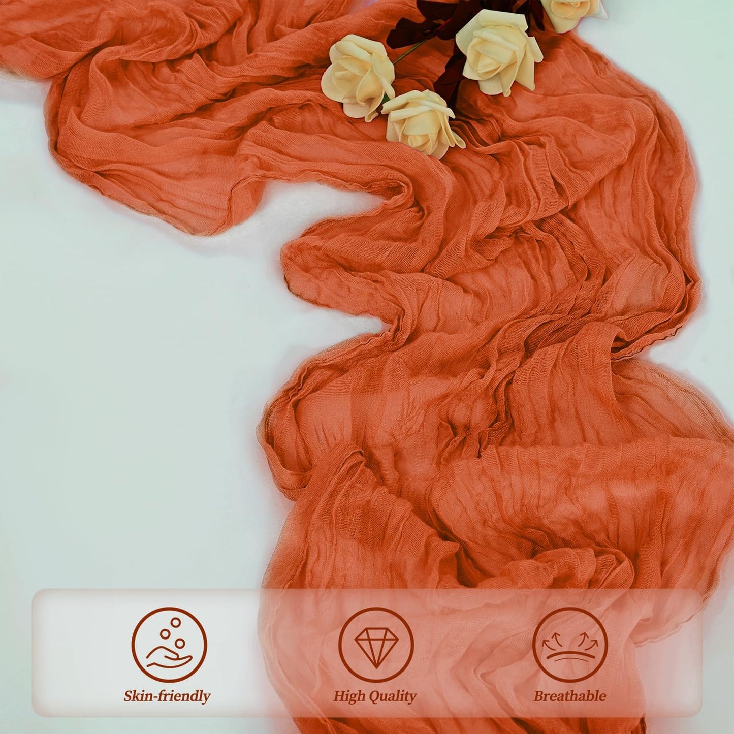 Orange Cheesecloth Table Runner 6 Pack 10FT Boho Fabric Rustic Cheese Cloth Table Runner for Wedding 20 x 120 Inch Long Bridal Shower Baby Shower Gauze Sheer Birthday Party Table Decorations