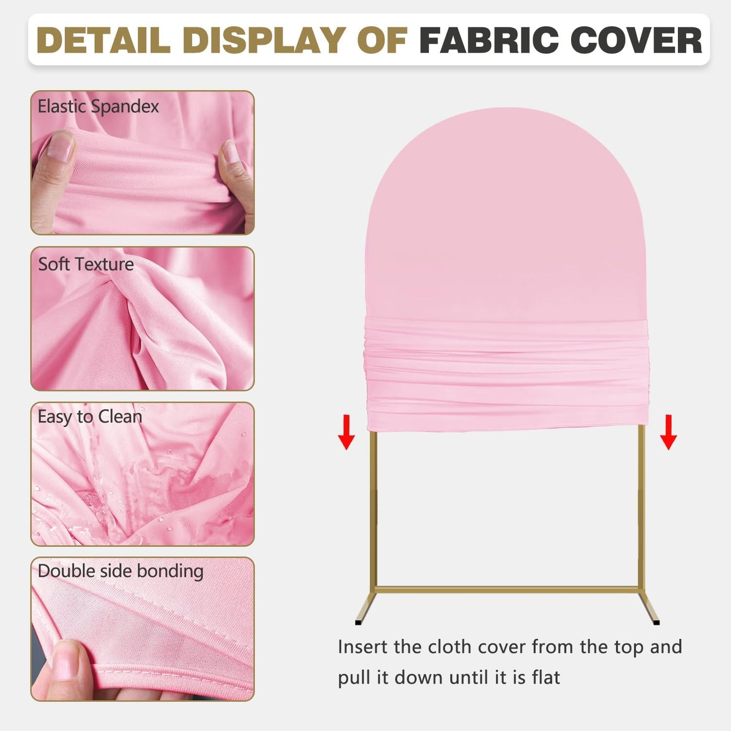 Arch Backdrop Stand and Cover Set, Metal Balloon Arch Backdrop 7.2ft, Gold Arched Stand Frame for Wedding, Parties,Birthday, Backdrop Decorations (Pale Pink,7.2ft)