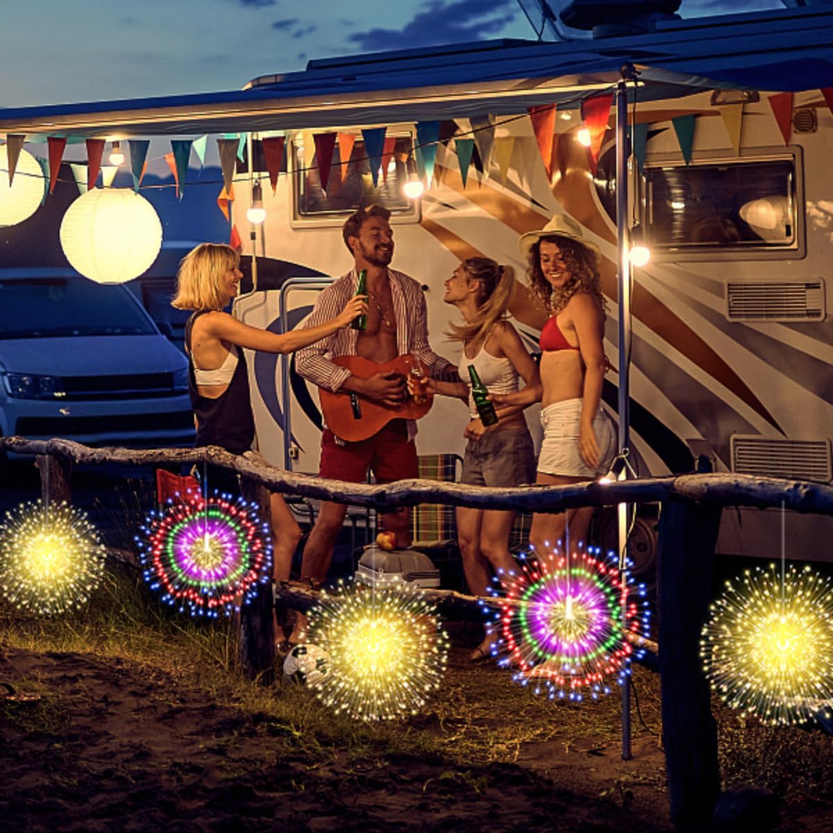 Techip 4Pcs Multicolor String Lights - 225LED Copper Wire Hanging Lights with Remote, 8 Modes, Waterproof for Wedding & Christmas Decorations