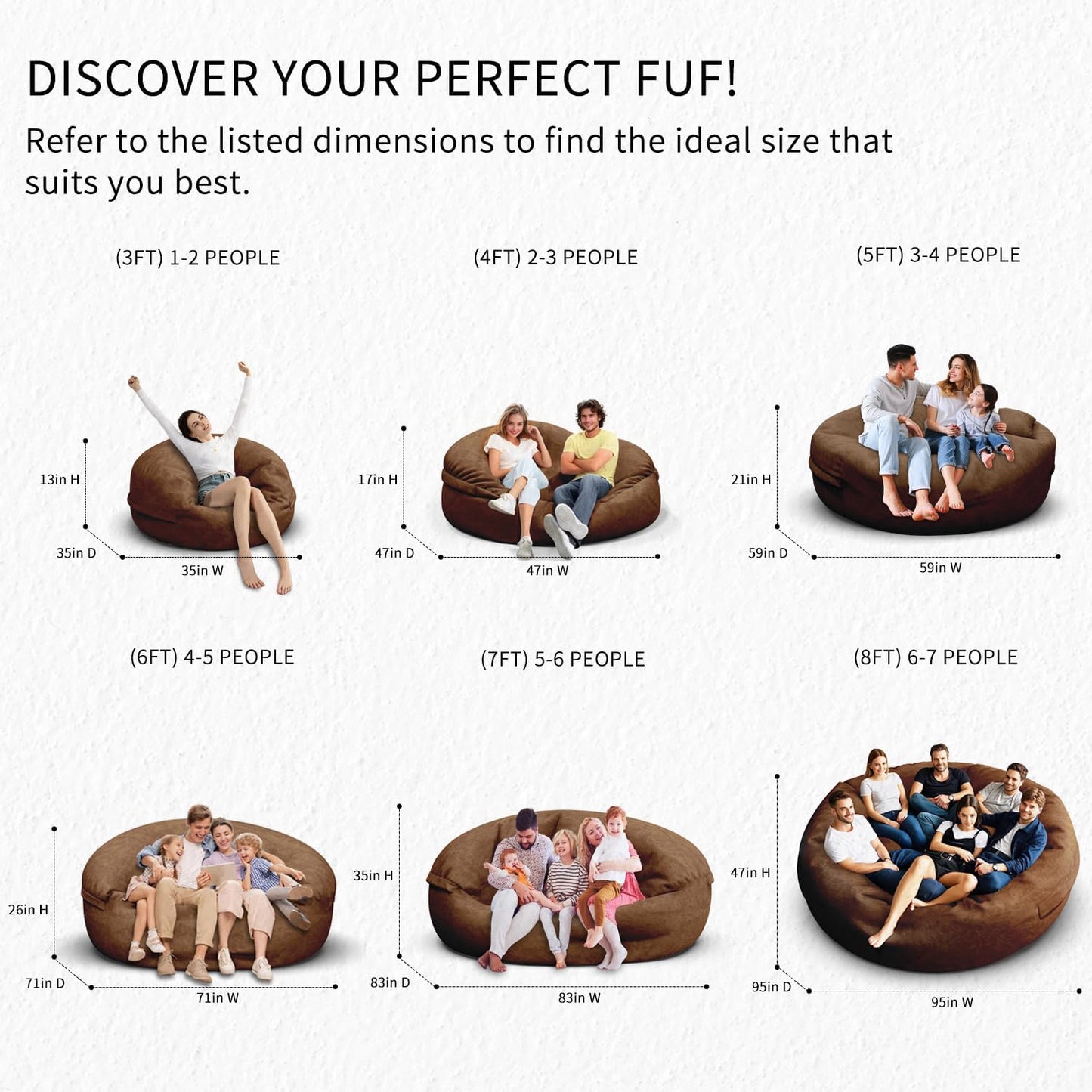 Bean Bag Chair for Adults 5FT,Soft Removable Cover for Teens/Girls Bedroom,Fluffy Giant Round Floor Beanbag Lounger Chairs (No Filler,Deep Coffee)