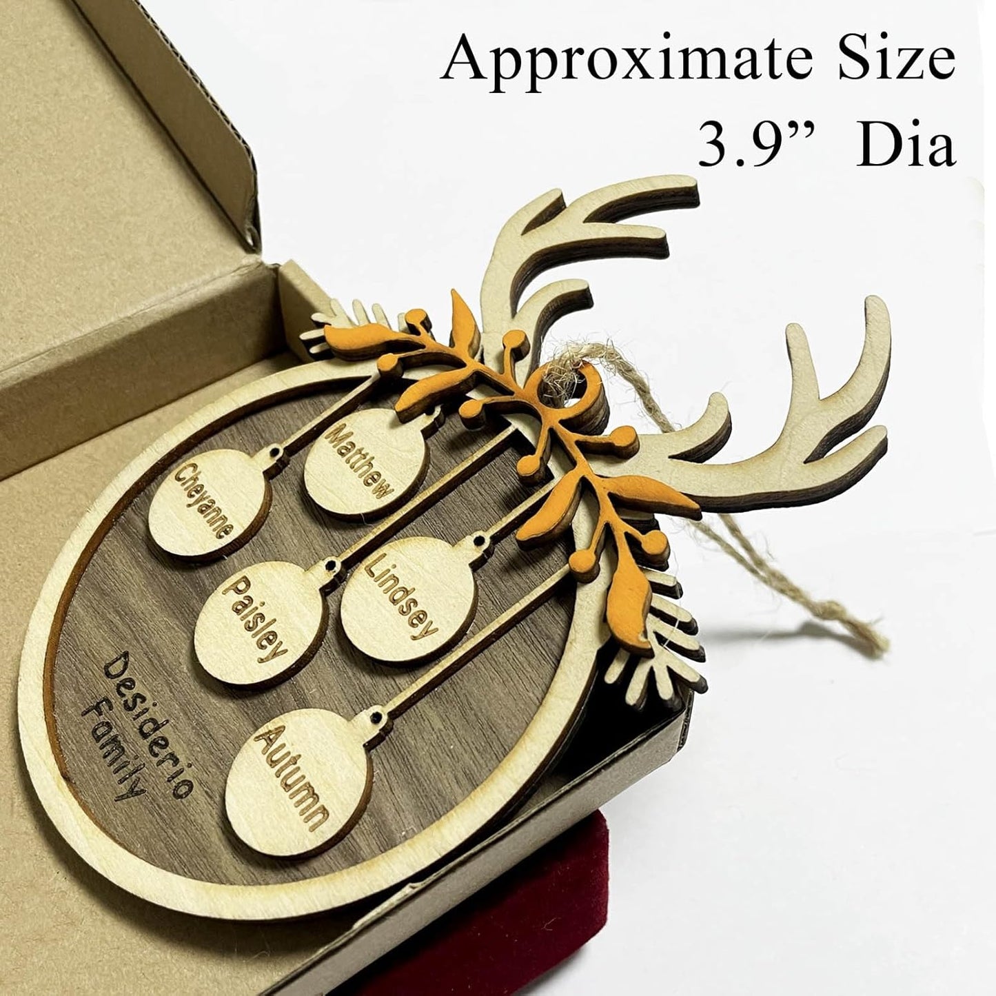 2025 Personalized Christmas Ornaments Family of 2/3/4/5/6/7/8,Custom Reindeer Christmas Wooden Ornaments Deorations with Names,Customized Xmas Ornament Tree Deorations,Personalized