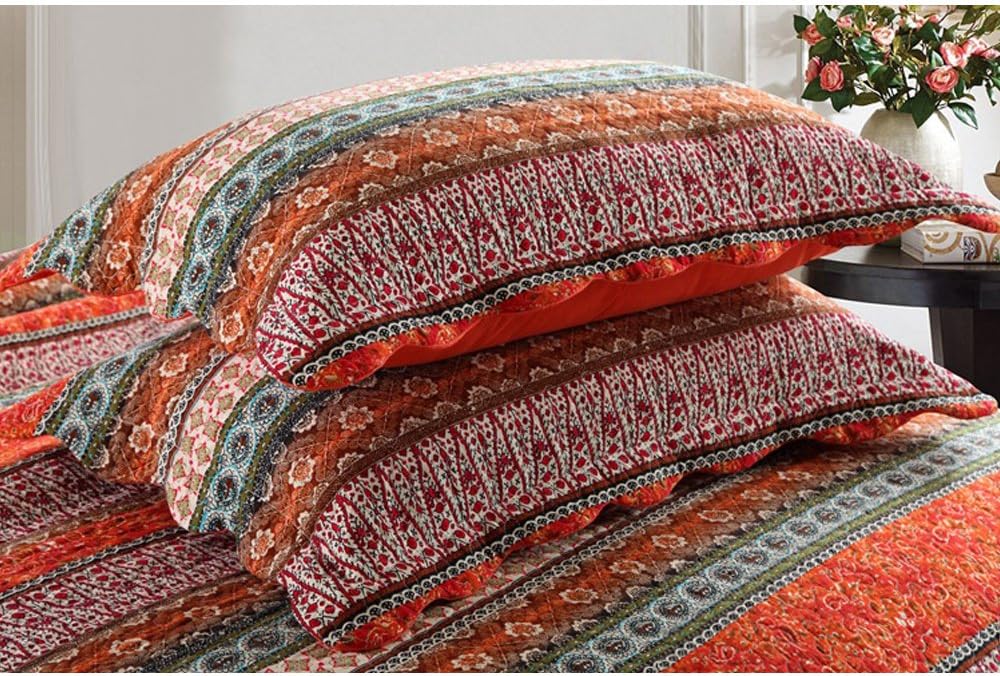 NEWLAKE Striped Classical Cotton Patchwork Bedspread Quilt Sets, Twin Size