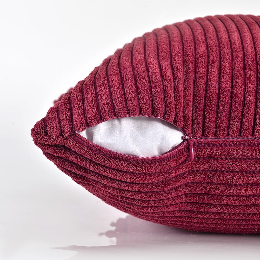 Fancy Homi 2 Packs Burgundy Long Lumbar Decorative Throw Pillow Covers 12x24 Inch for Couch Bed Sofa, Rustic Farmhouse Boho Home Decor, Soft Striped Corduroy Rectangle Accent Cushion Case 30x60 cm
