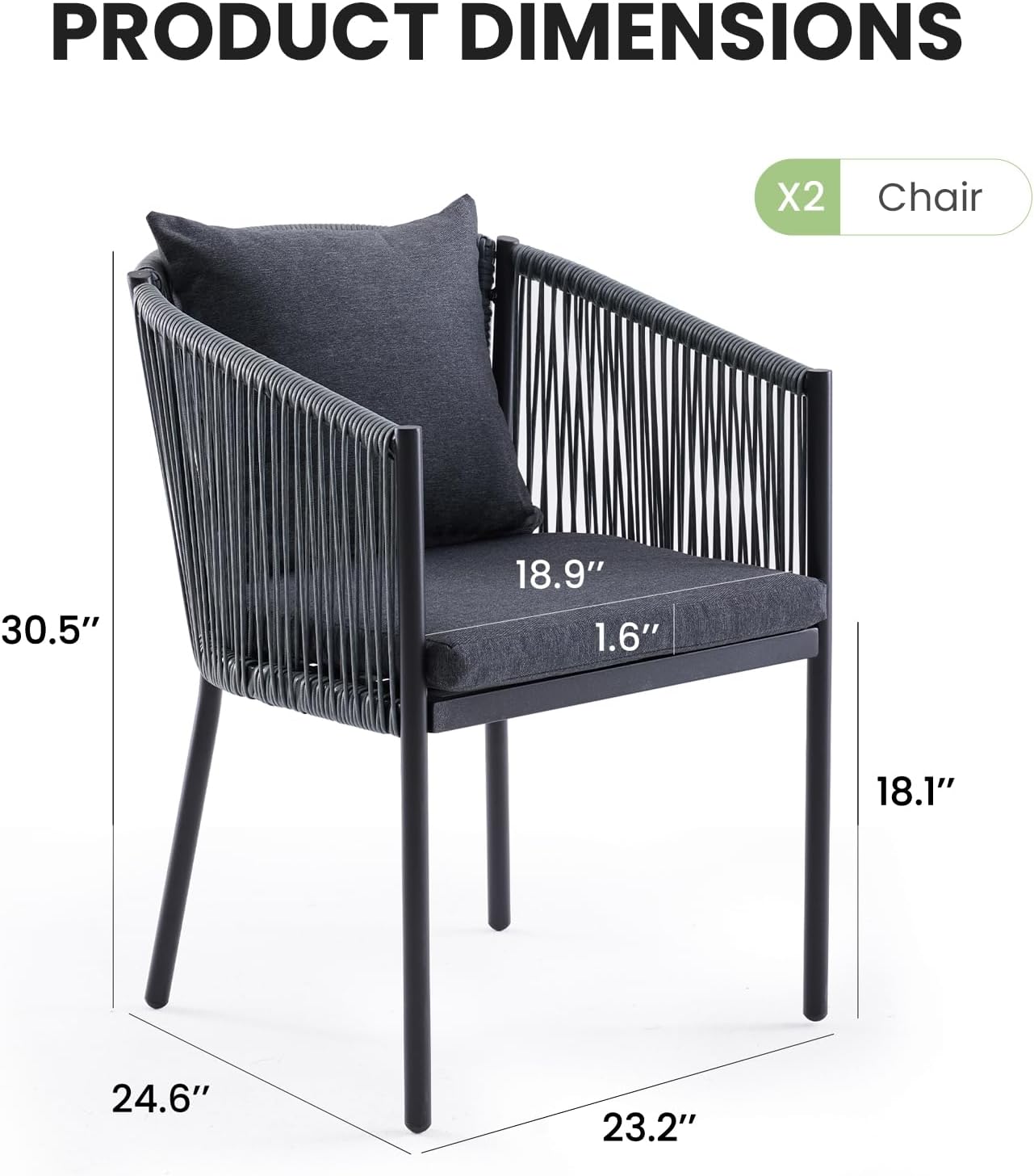 Soohow 4 Pieces Outdoor Chairs, Patio Dining Chairs, Rattan Wicker Chair Set with Cushions for Garden(Grey)