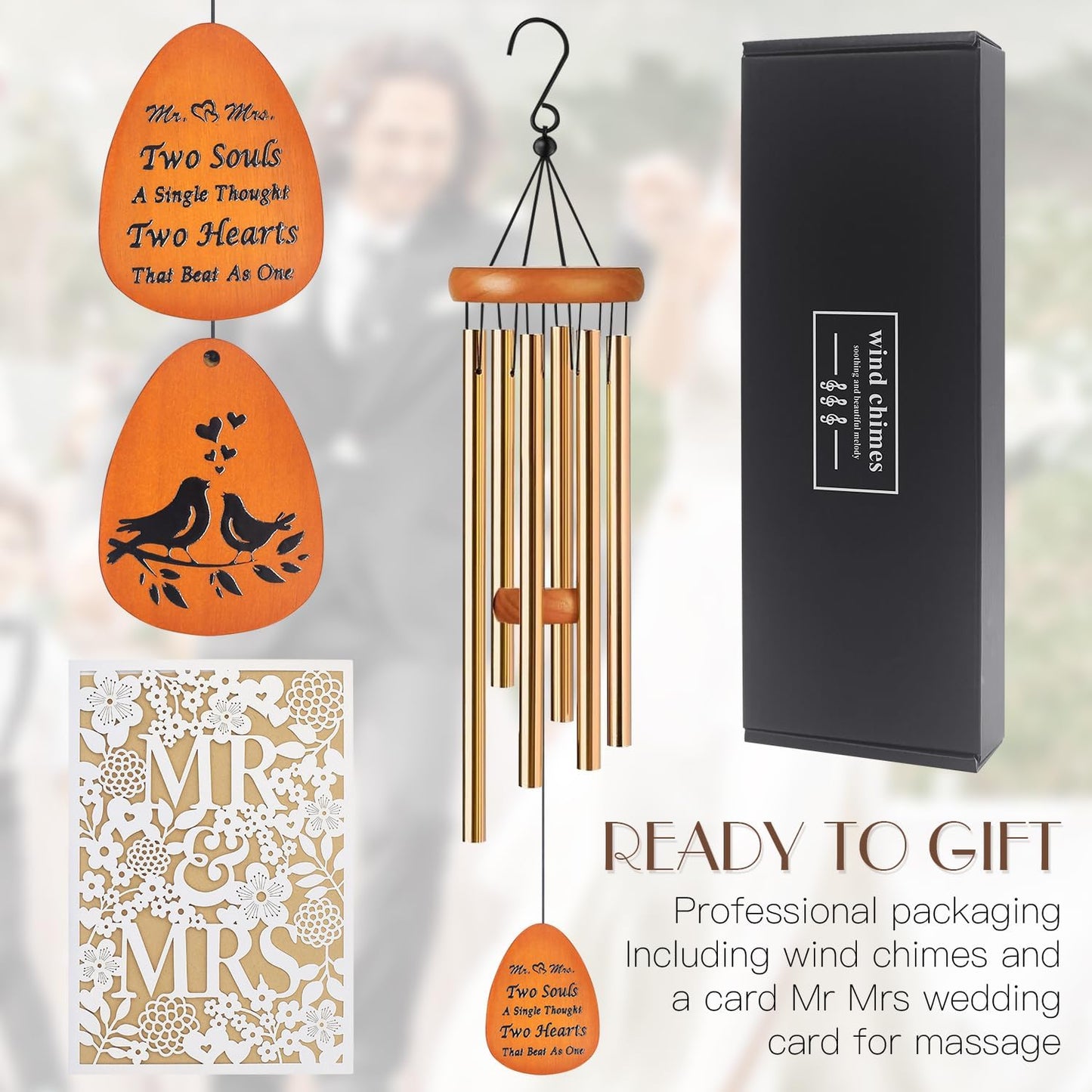 Wedding Gift for Couples,Mr and mrs Gift,Bride to be Gifts for Bridal Wedding Wind Chime for Outdoor, Garden Decoration,Bridal Shower Gifts