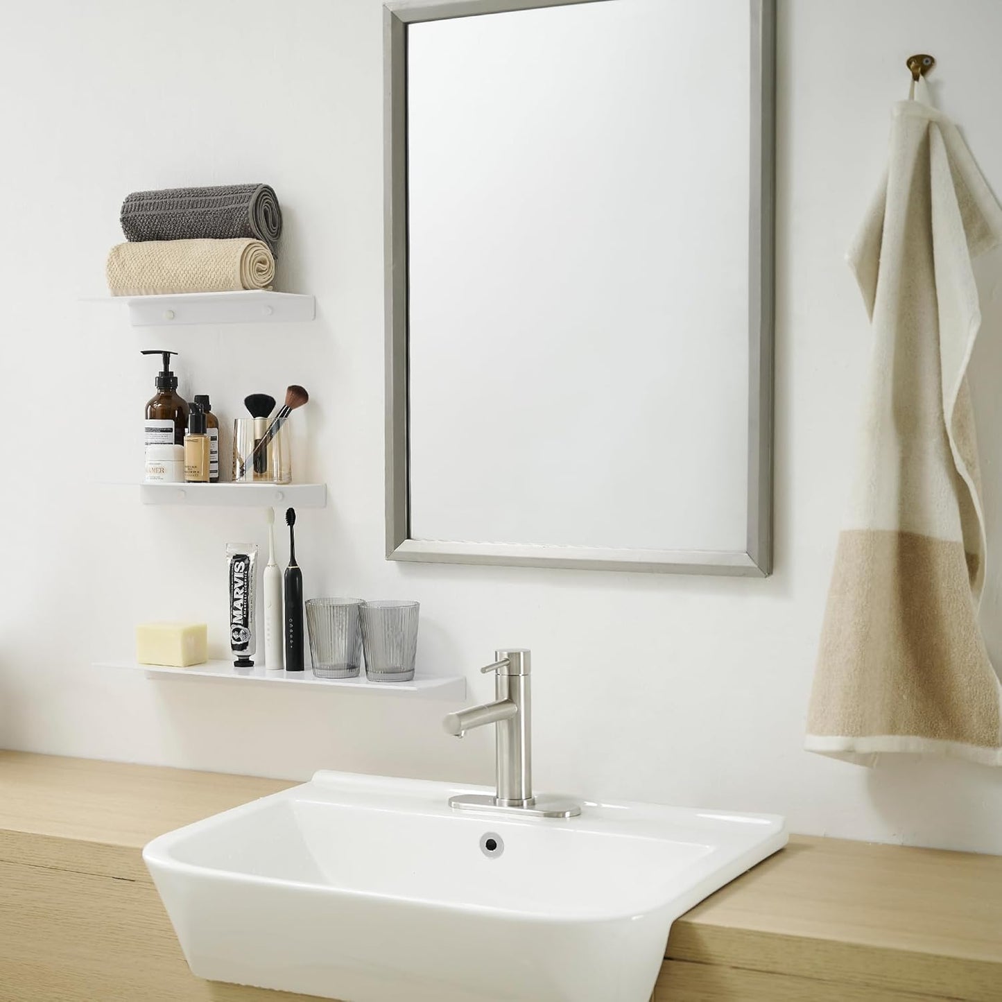 JOOM Metal Floating Shelf - Floating Shelf, Bathroom Shelf, Display Shelves for Wall Storage (White, 8Inch)